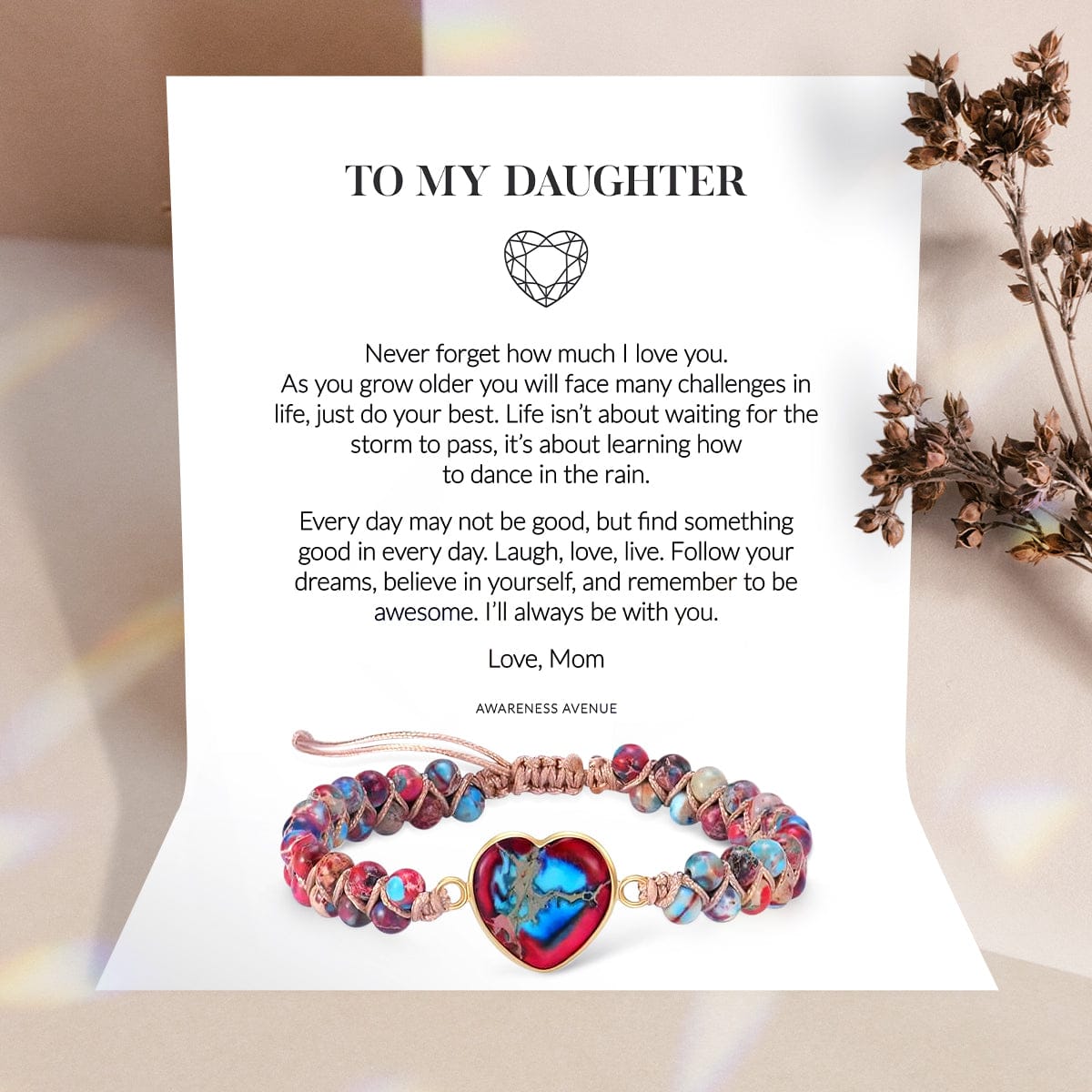 An meine Tochter | Liebe dich für immer | Jaspis-Herz-Armband