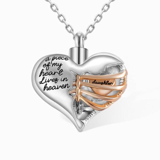 A Piece Of My Heart Lives In Heaven | Memorial Urn Heart Cremation Necklace