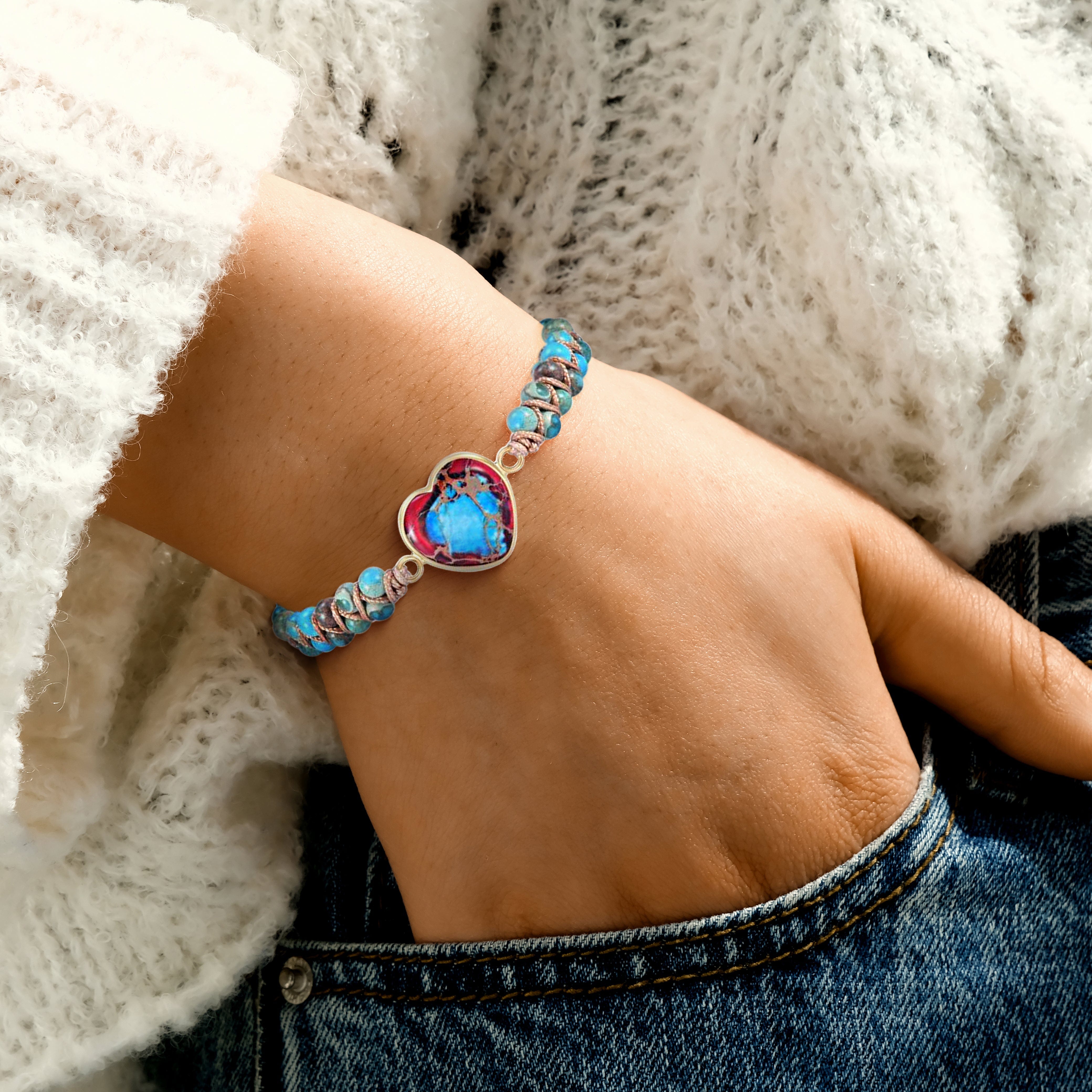 An meine Tochter | Liebe dich für immer | Jaspis-Herz-Armband
