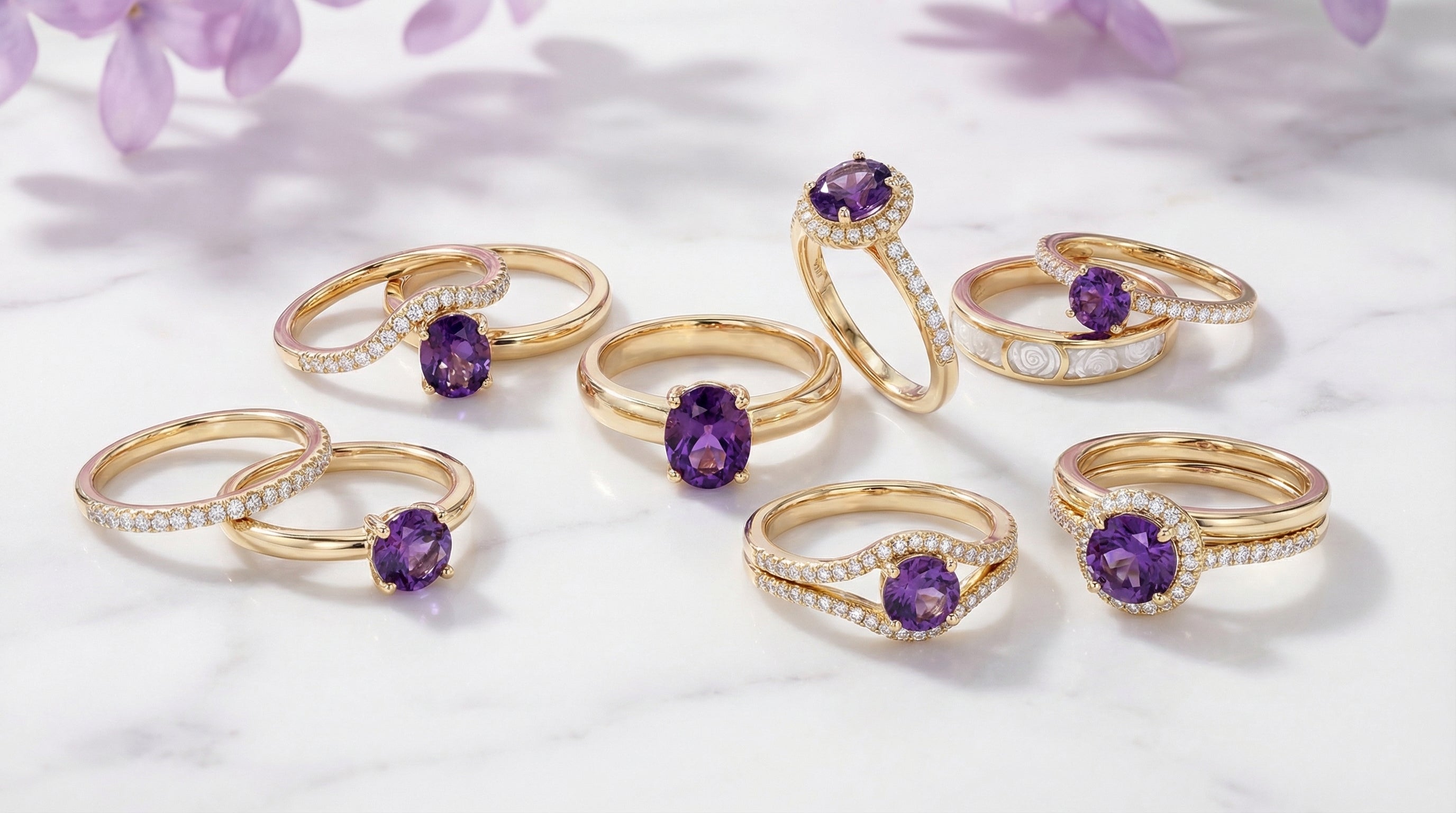 amethyst wedding ring set - hero image