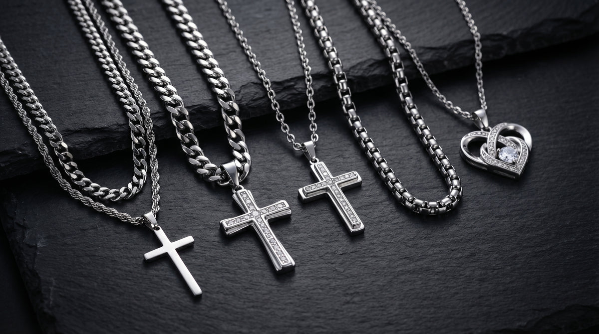 men's silver necklace editorial image