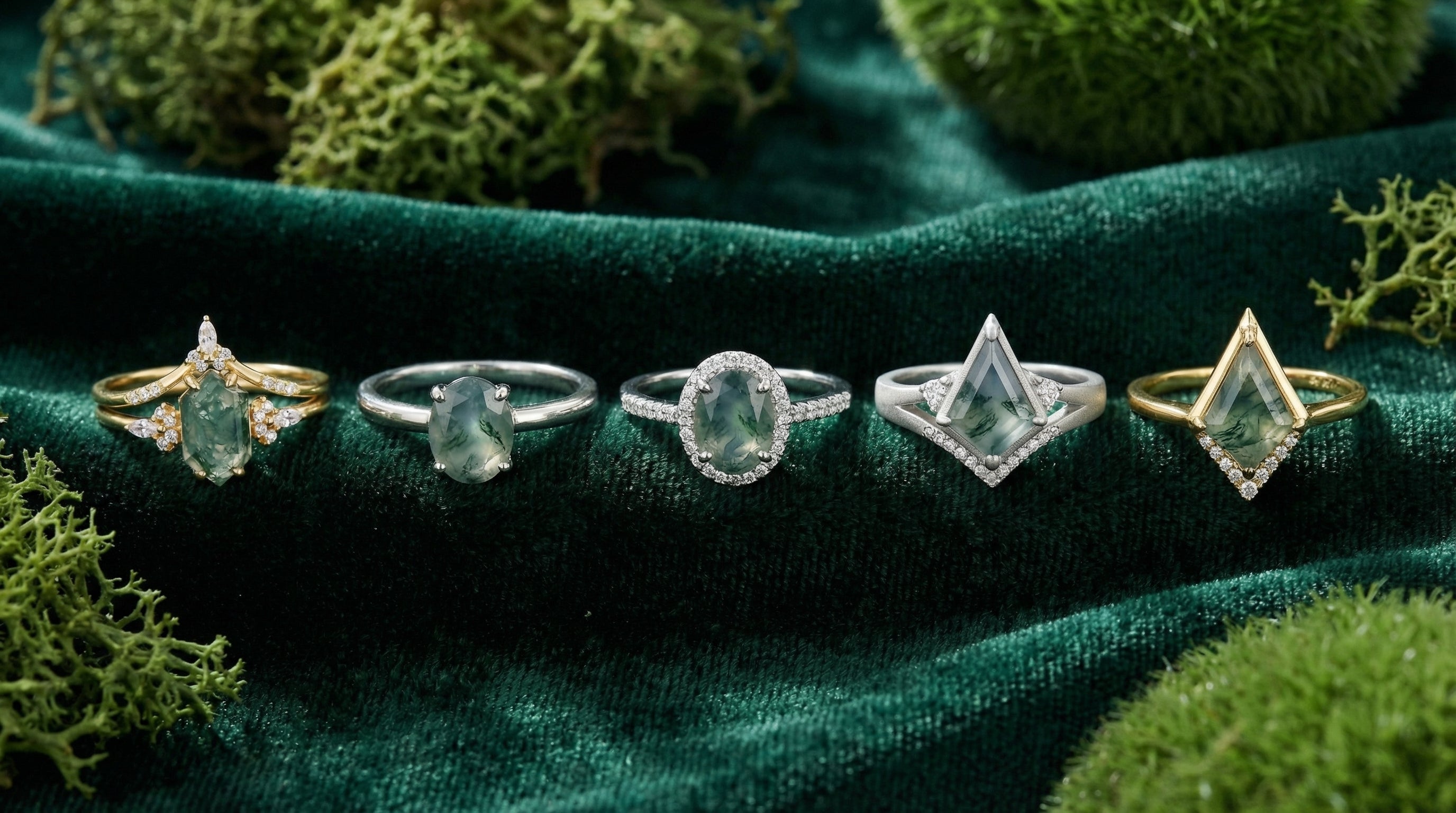 moss agate ring set - hero image