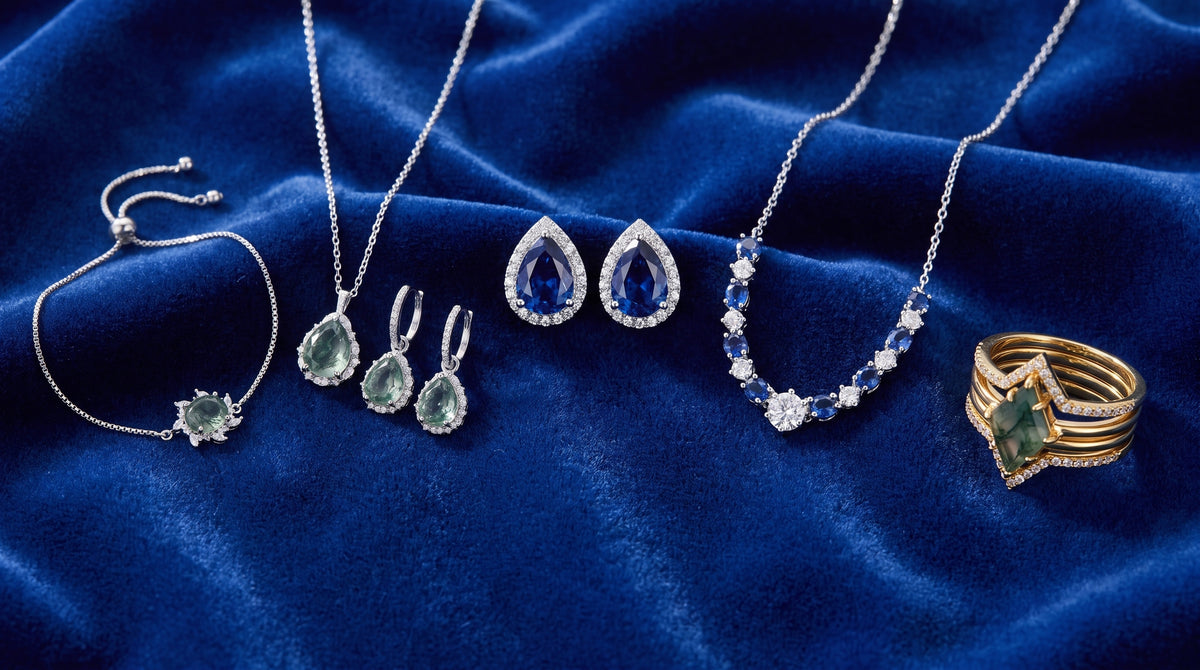 real sapphire jewelry set editorial image