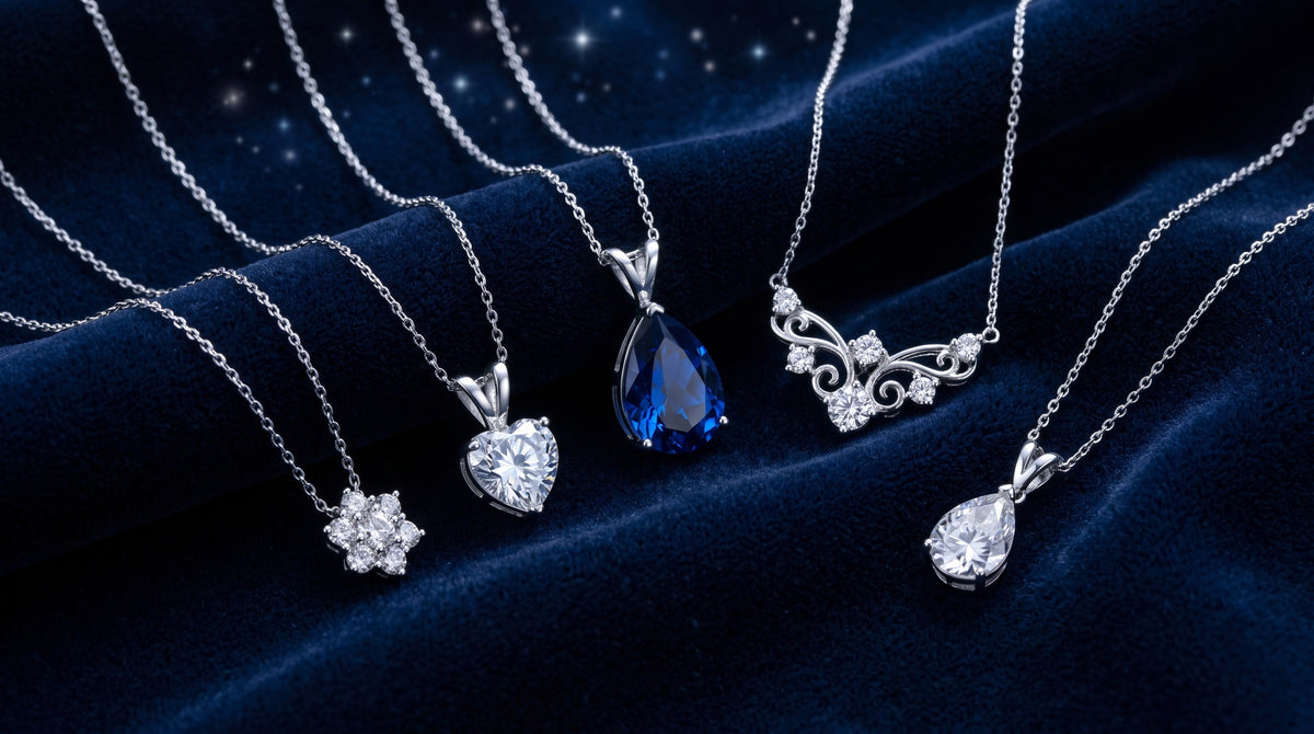 sterling silver moissanite necklace editorial image