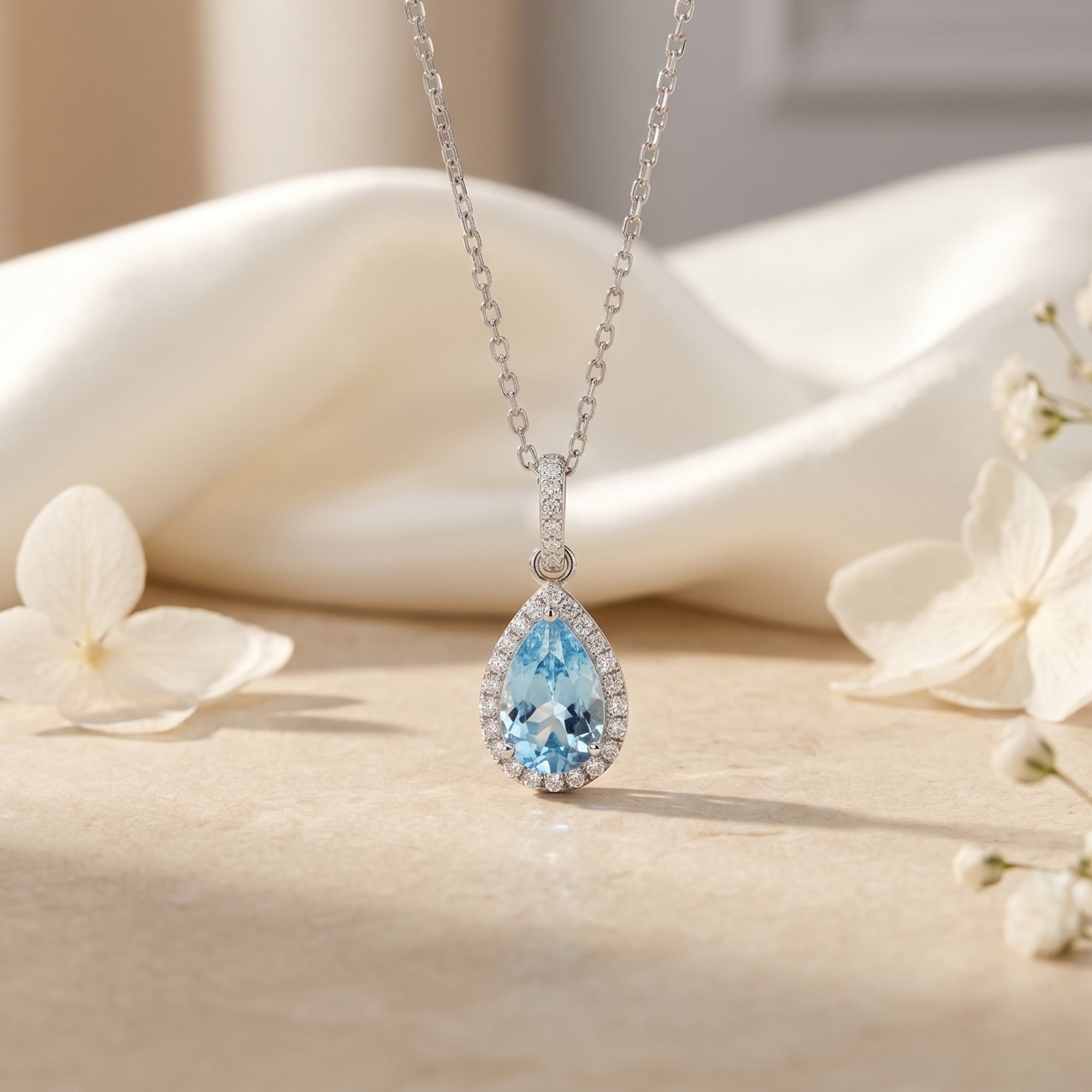 The Caladora Halo Aquamarine Necklace