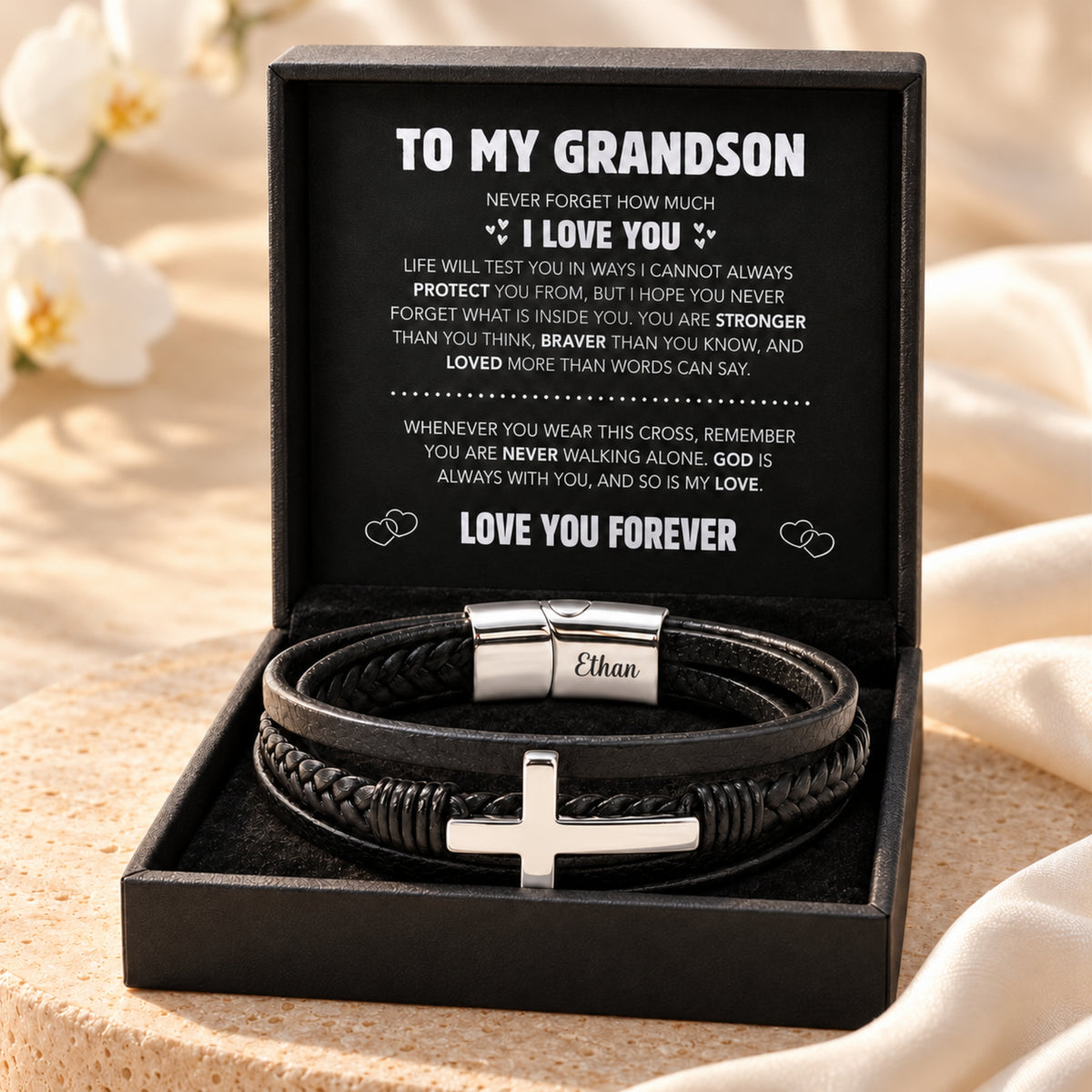 The Braided Leather Cross Bracelet