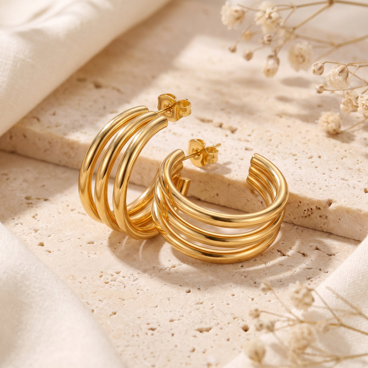 The Triple Loop Hoop Earrings