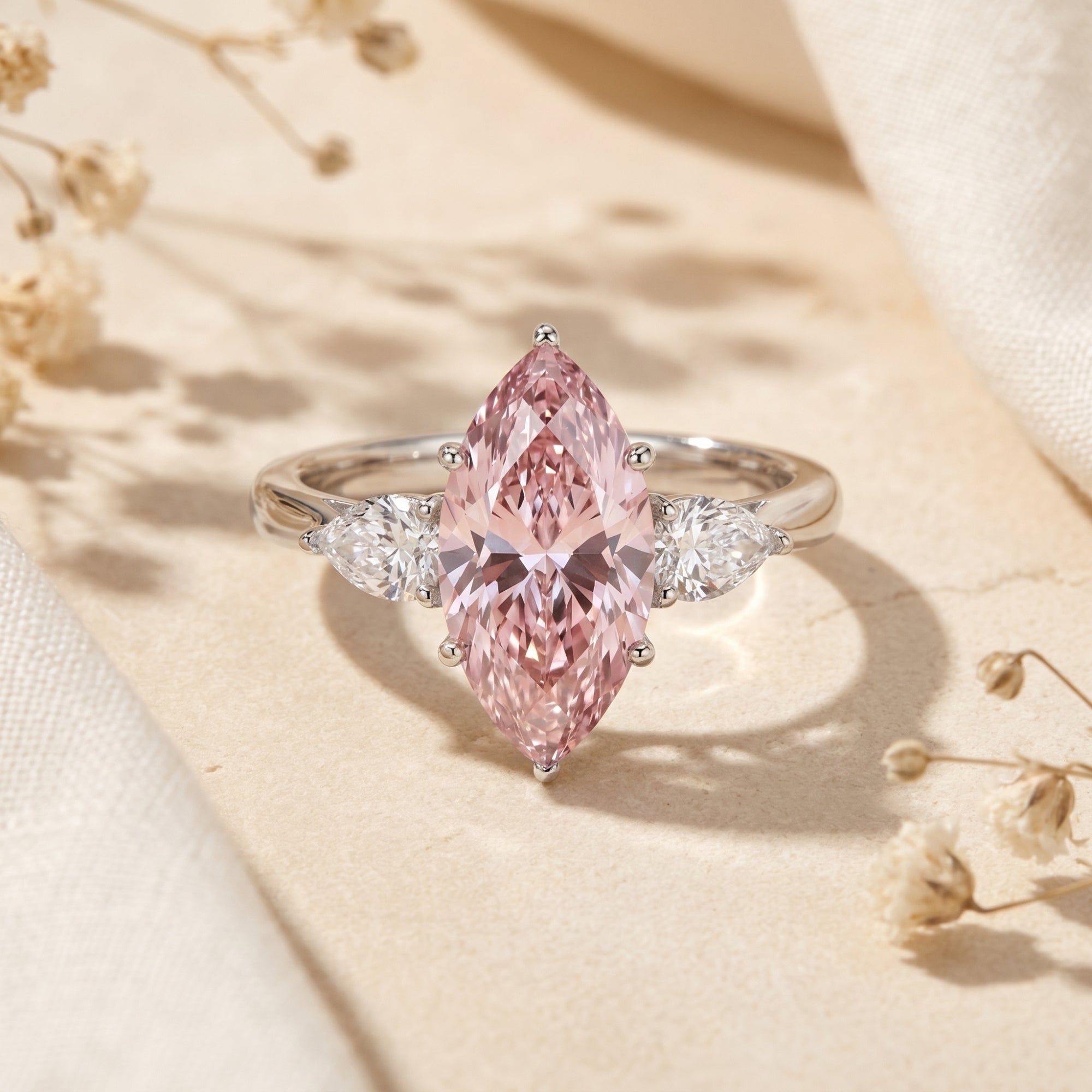 The Lyranette Pink Moissanite Ring