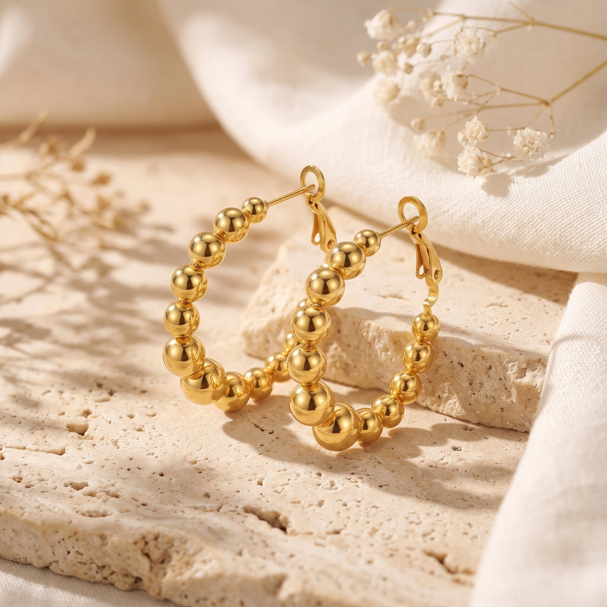 The Graduated Beaded Hoop Earrings