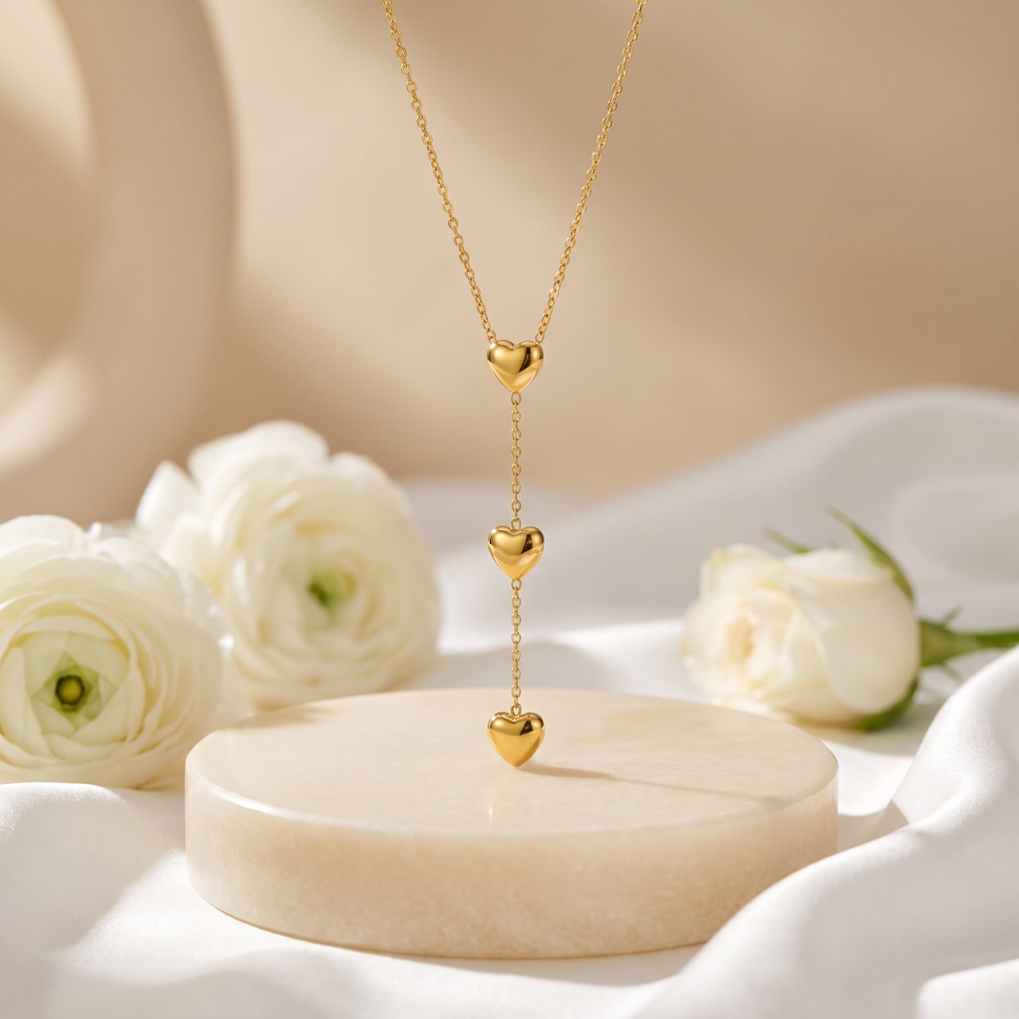 The Triple Heart Lariat Necklace