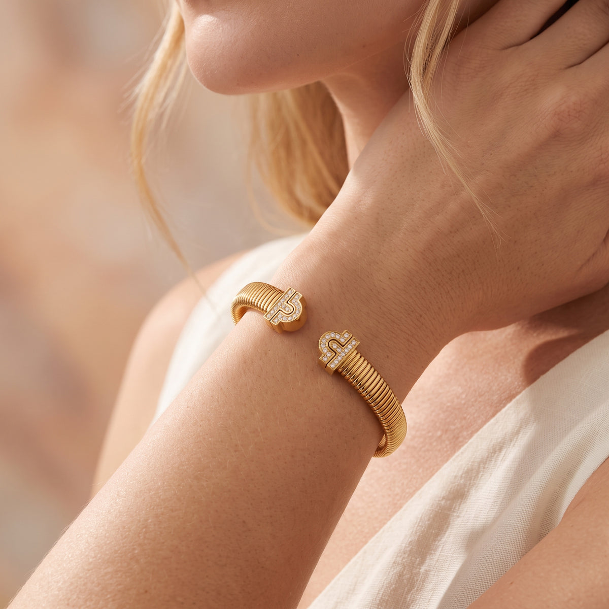 The Ribbed Pave Cuff Bracelet
