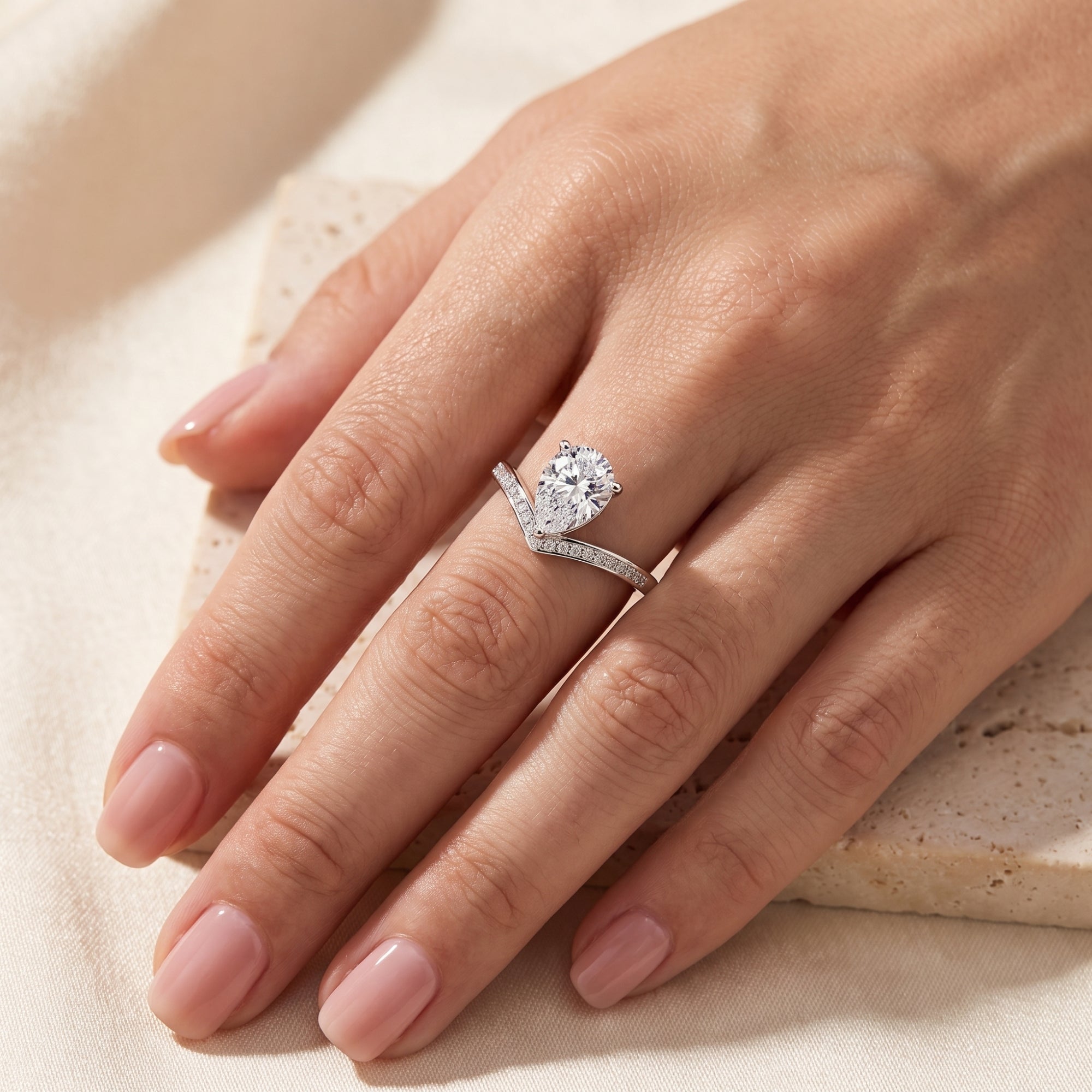 The Stella Pear Chevron Ring