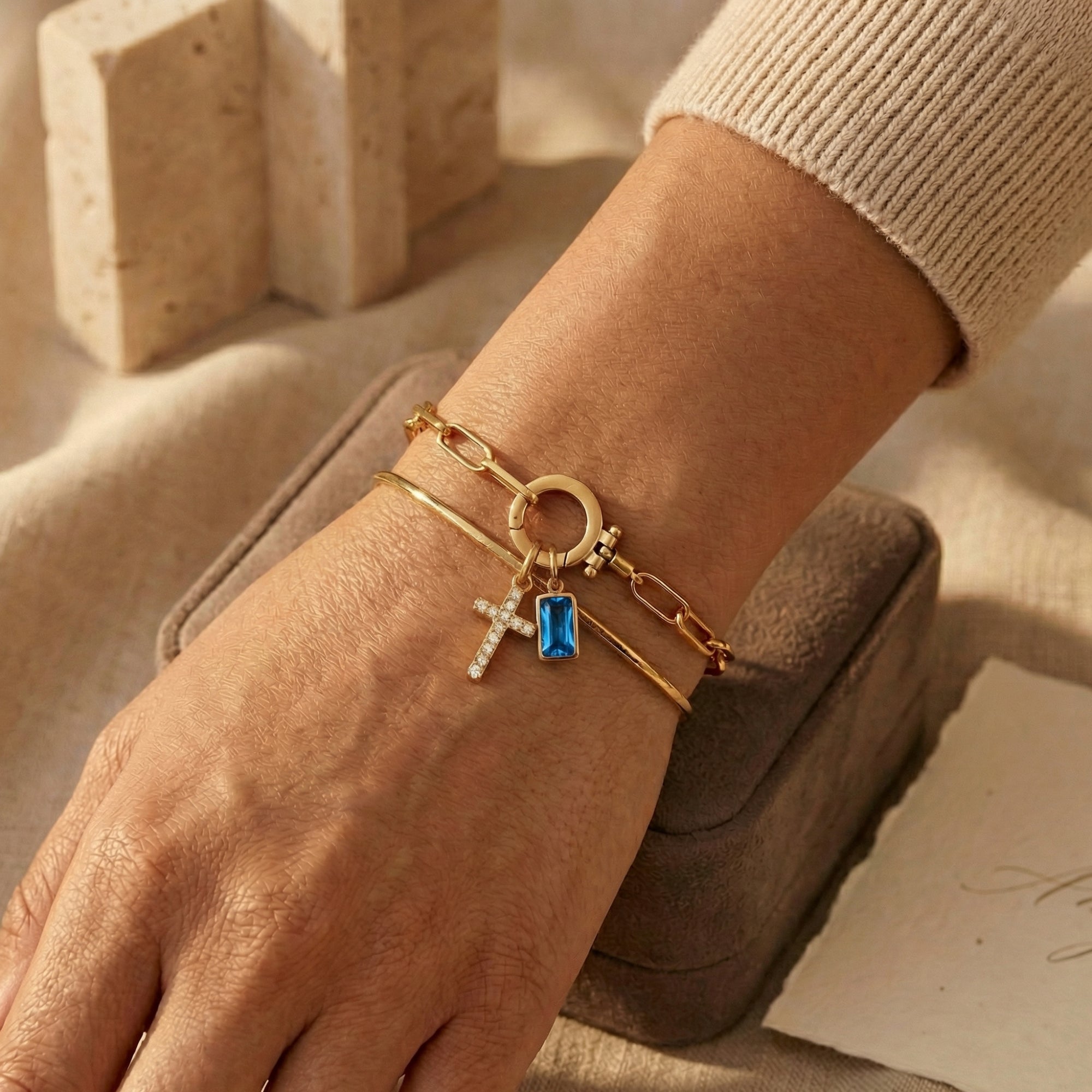 The Faithful Connection Birthstone Cross Bracelet