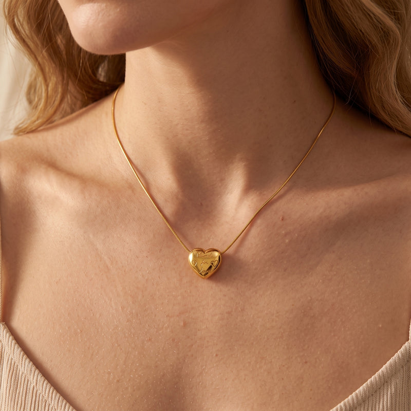 The Engraved Puffed Heart Necklace