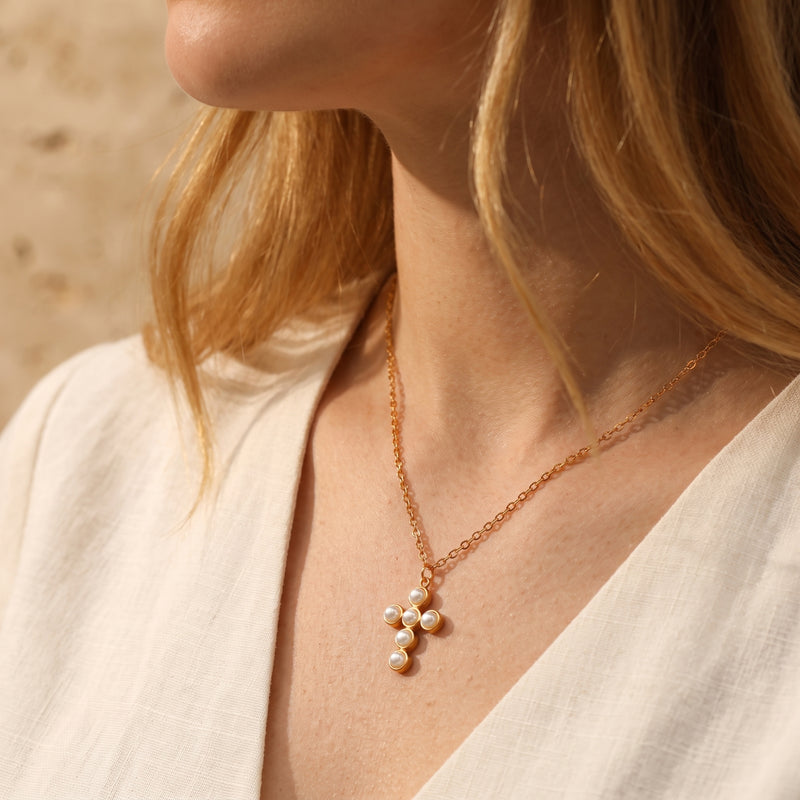 The Elysian Pearl Cross Necklace