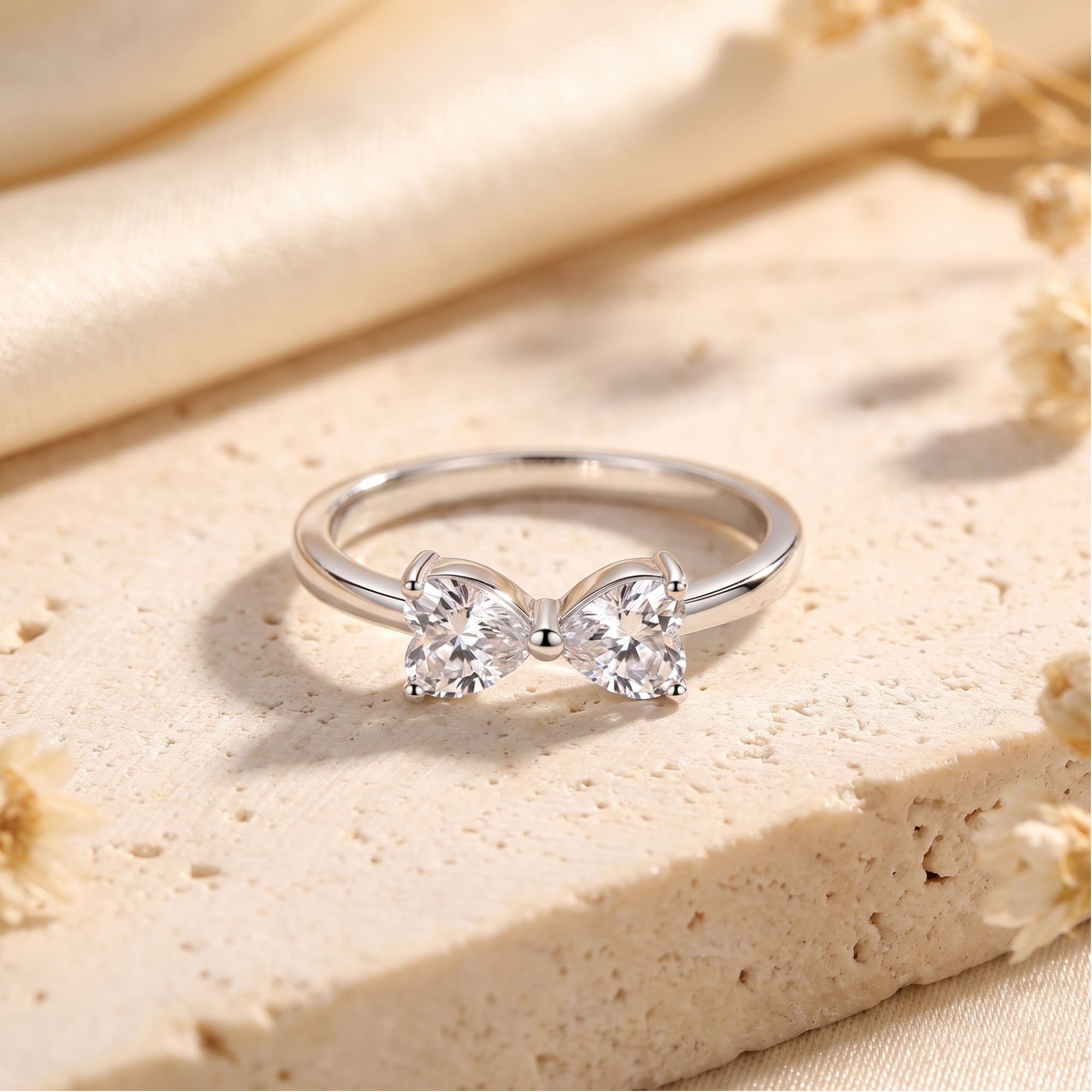 The Twin Heart Bow Ring
