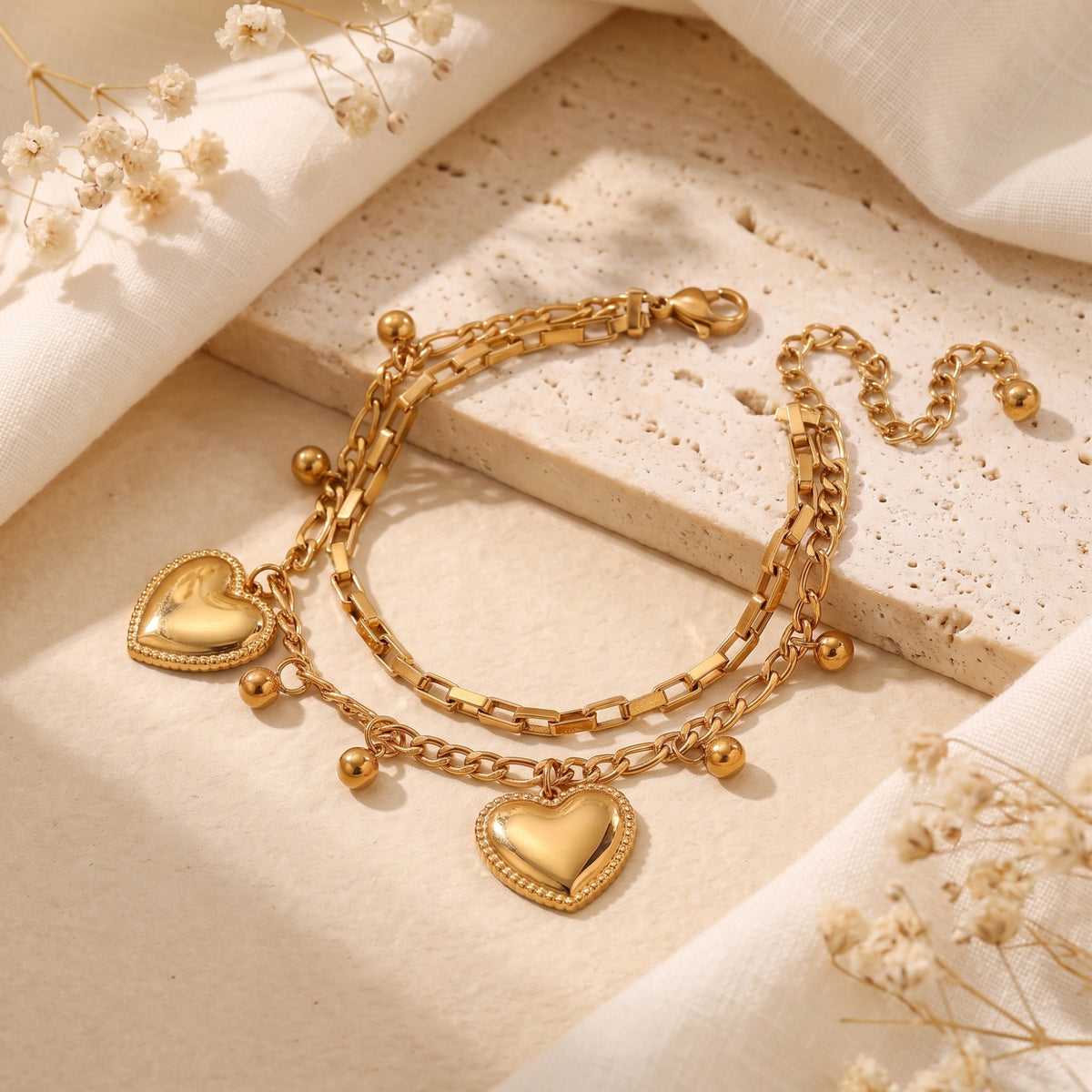 The Heart Charm Double Bracelet