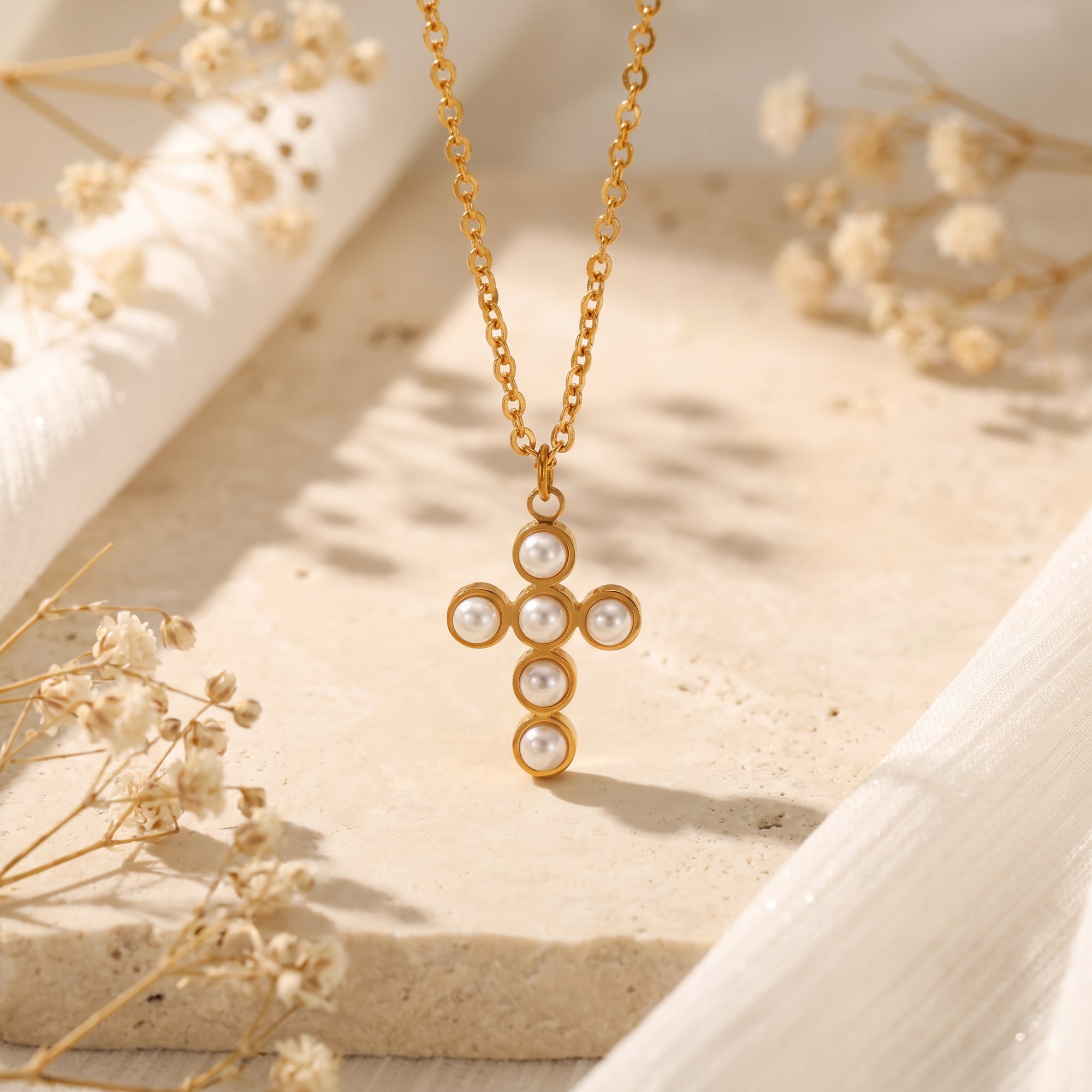 The Elysian Pearl Cross Necklace