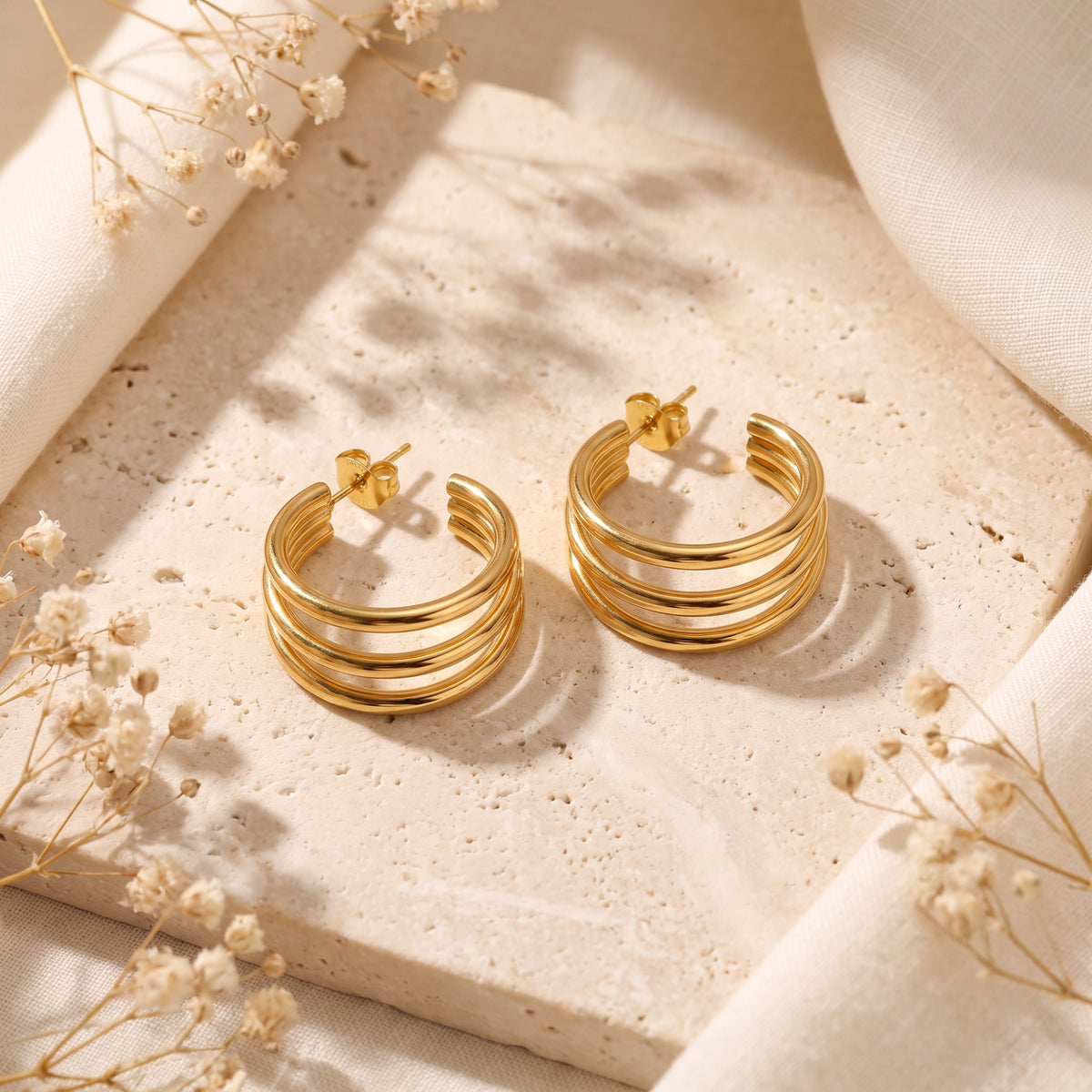The Triple Band C-Hoop Earrings