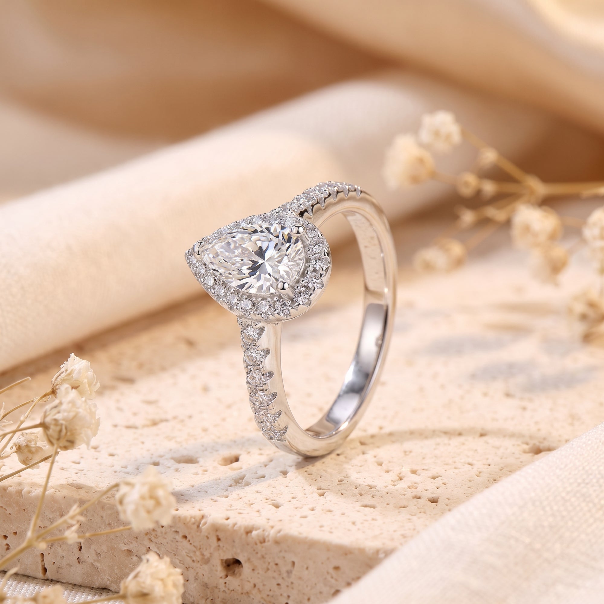 The Aria Teardrop Halo Ring