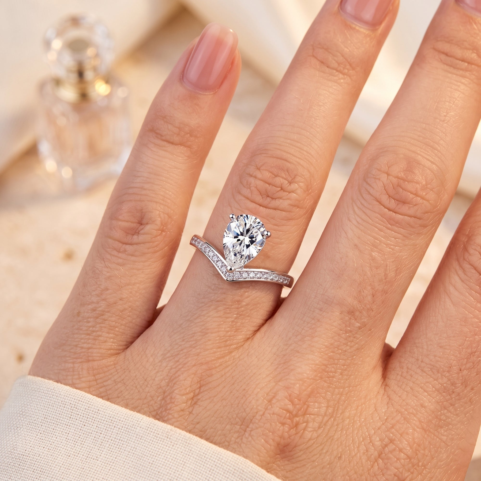 The Stella Pear Chevron Ring