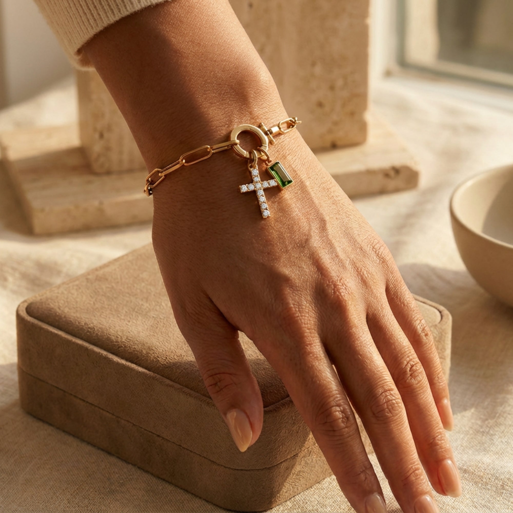 The Faithful Connection Birthstone Cross Bracelet