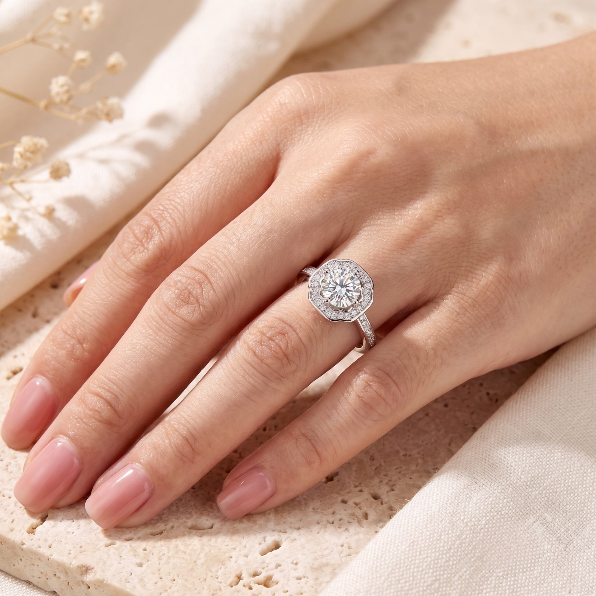 The Scalloped Halo Ring