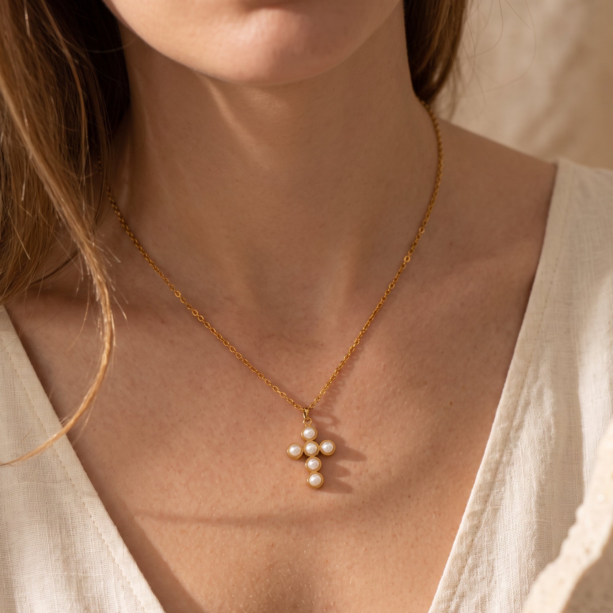 The Elysian Pearl Cross Necklace