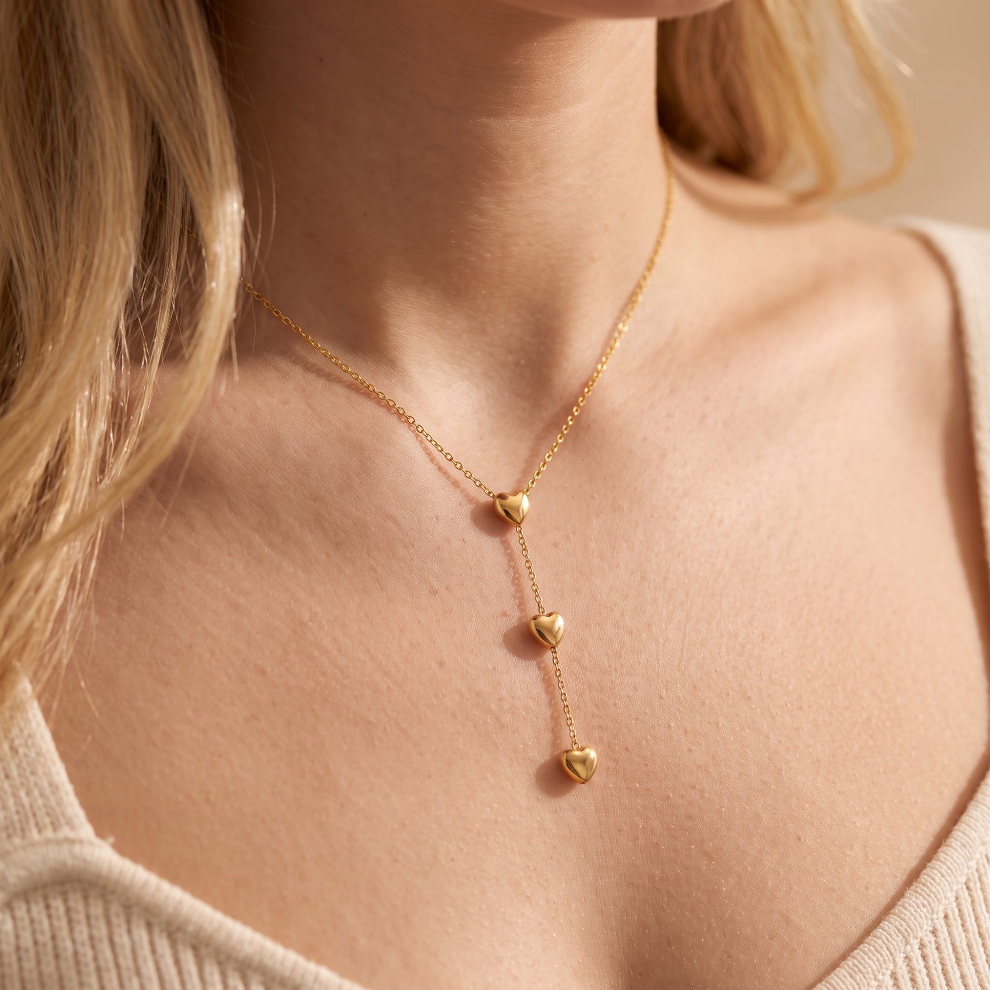 The Triple Heart Lariat Necklace