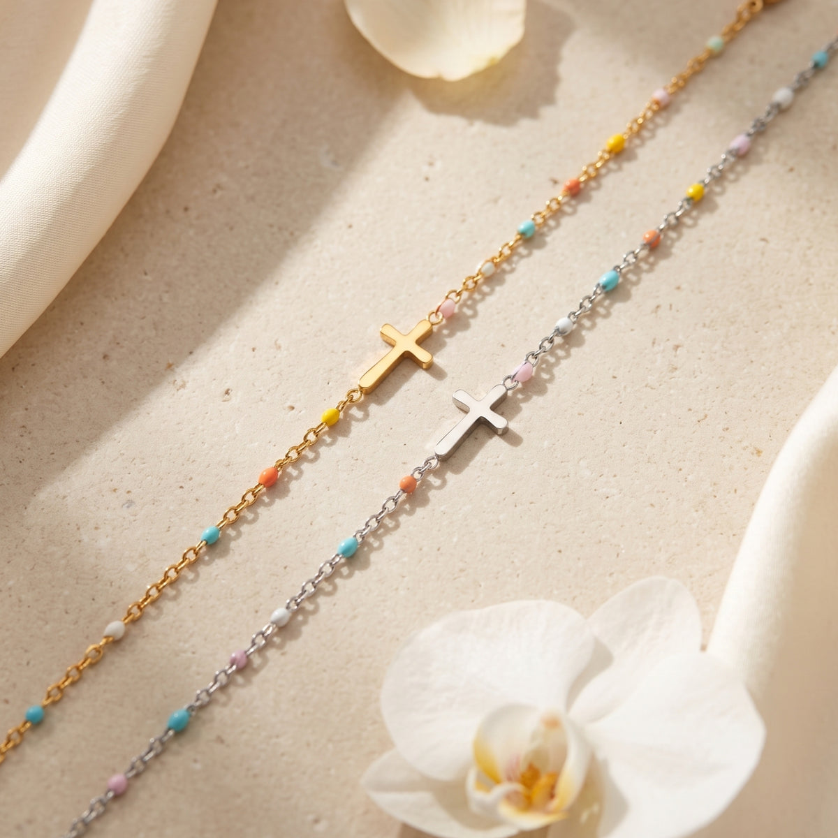 The Cross & Bead Station Bracelet