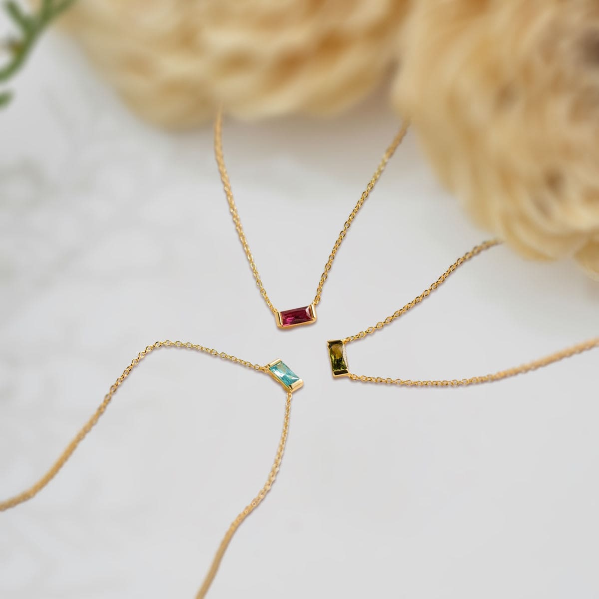 Personalized Baguette Cut Birthstone Necklace - Stainless Steel