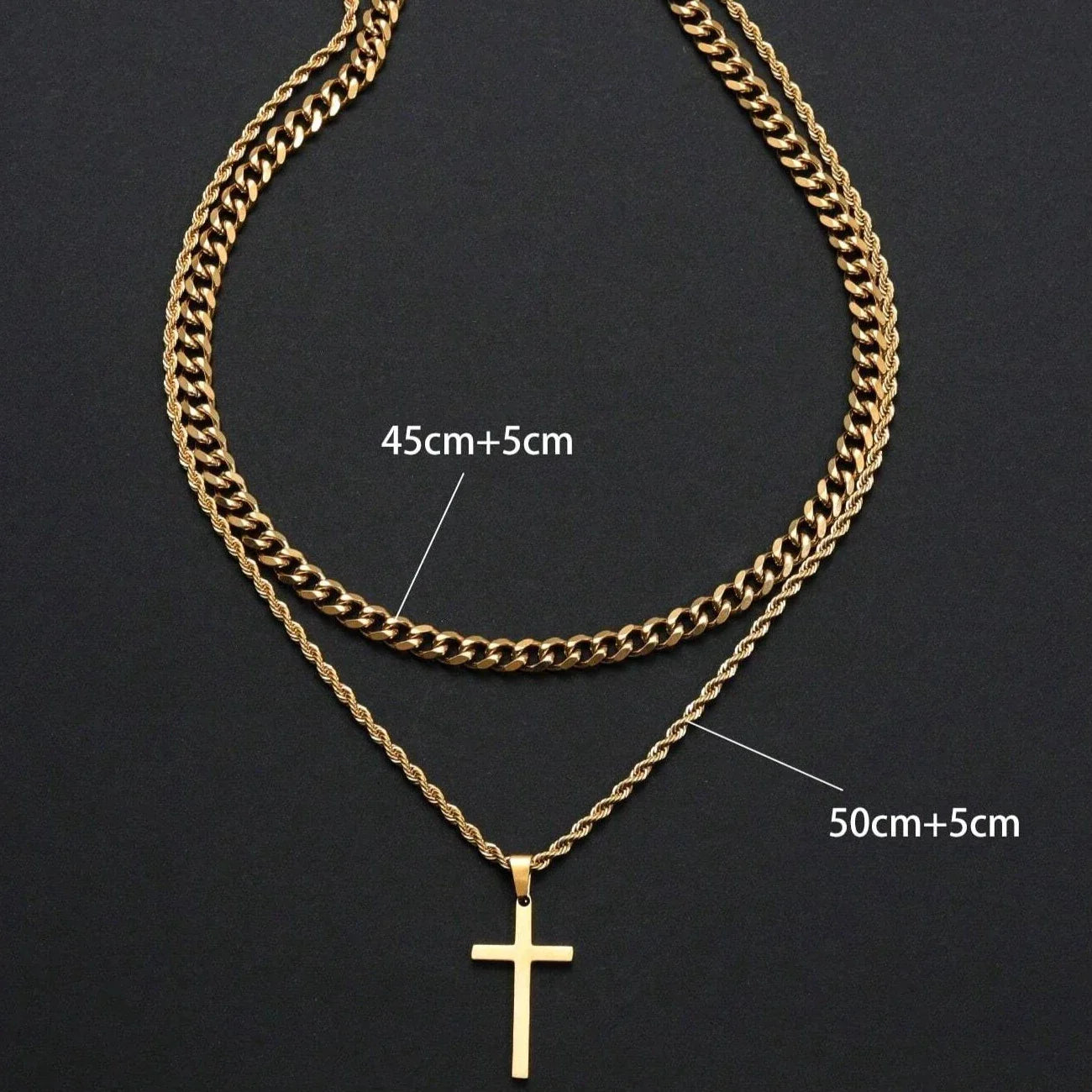 Heren Dubbellaagse Kruis Hanger Ketting