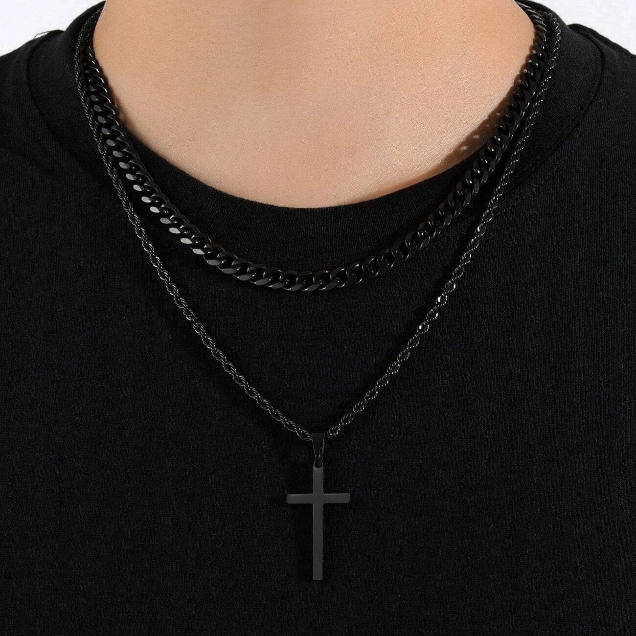 Heren Dubbellaagse Kruis Hanger Ketting