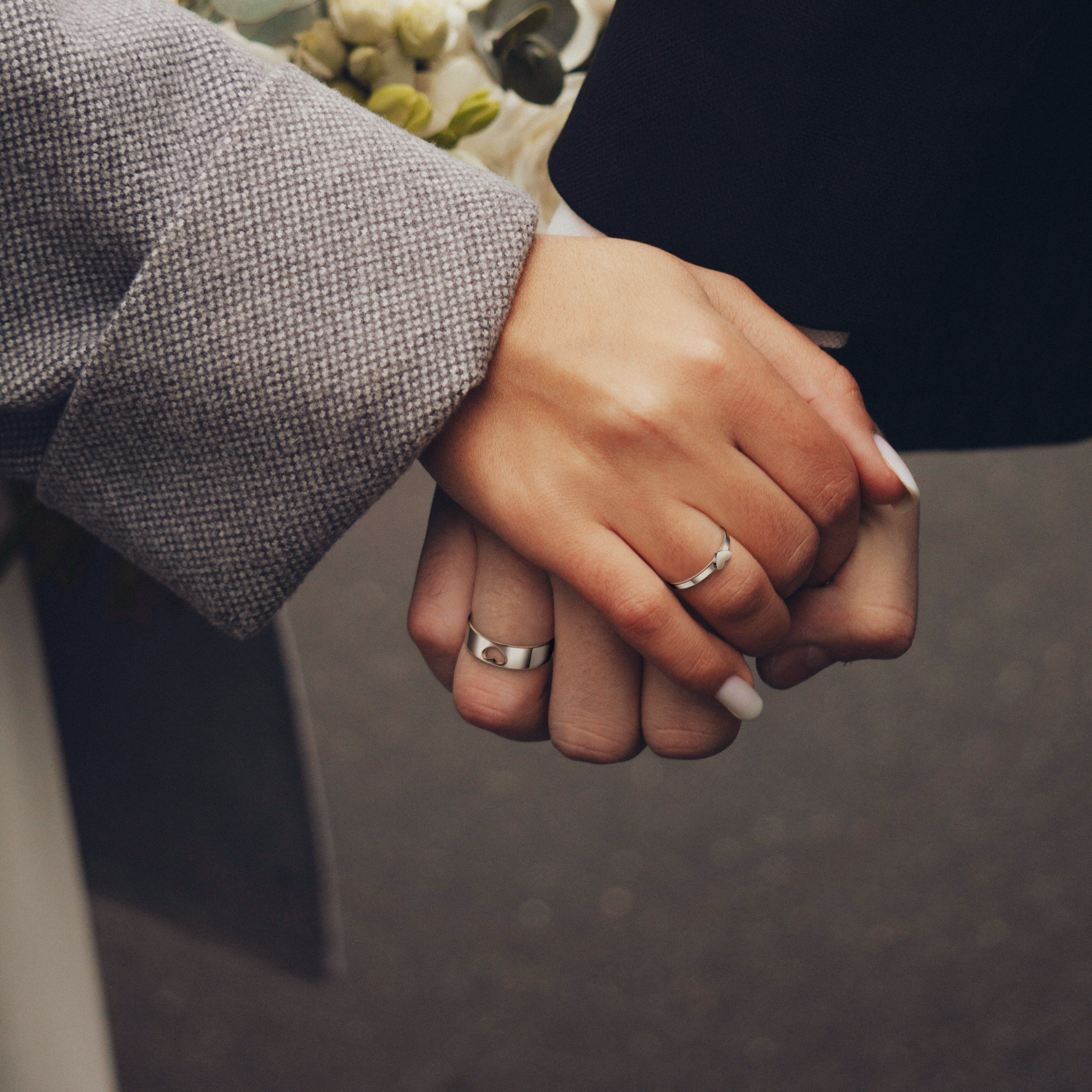 Personalized Matching Heart Layering Couple Ring Set