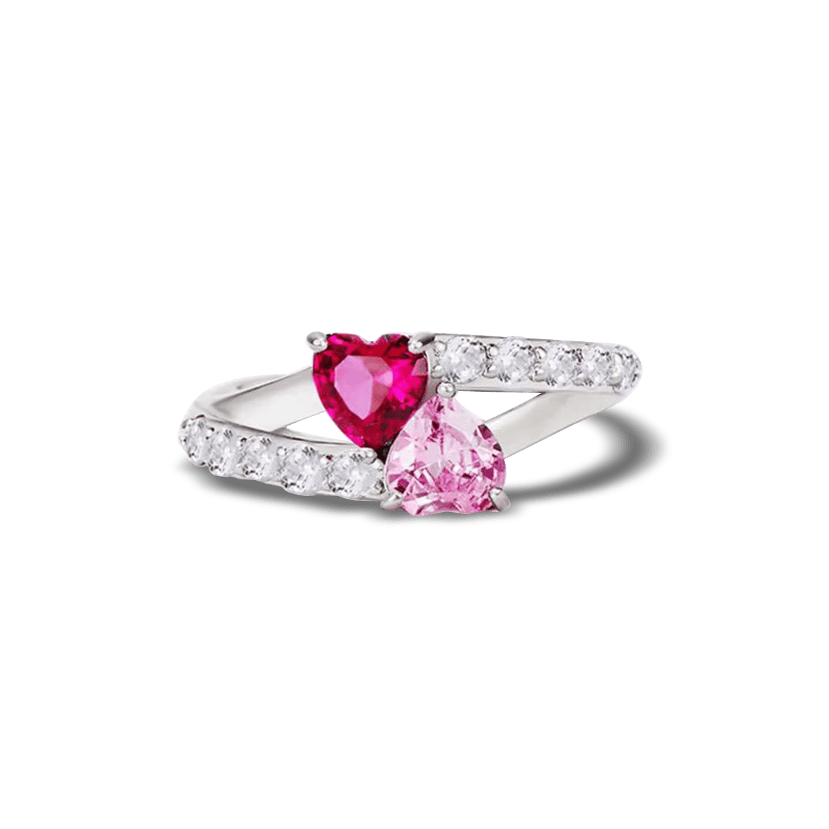 Personalized Double Heart Cut Birthstones Ring - S925 Sterling Silver