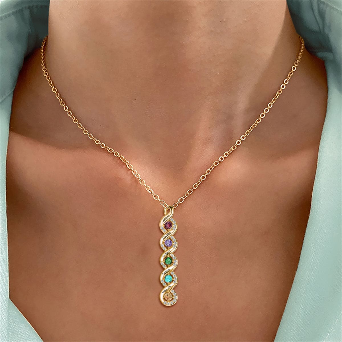 Personalized Family Infinity Birthstones Necklace - S925 Sterling Silver