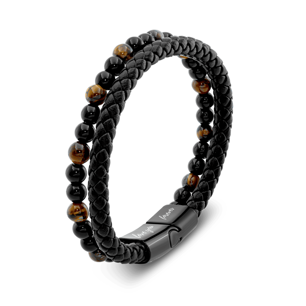 Bracelet en cuir perlé 'Je t'aimerai toujours' pour homme