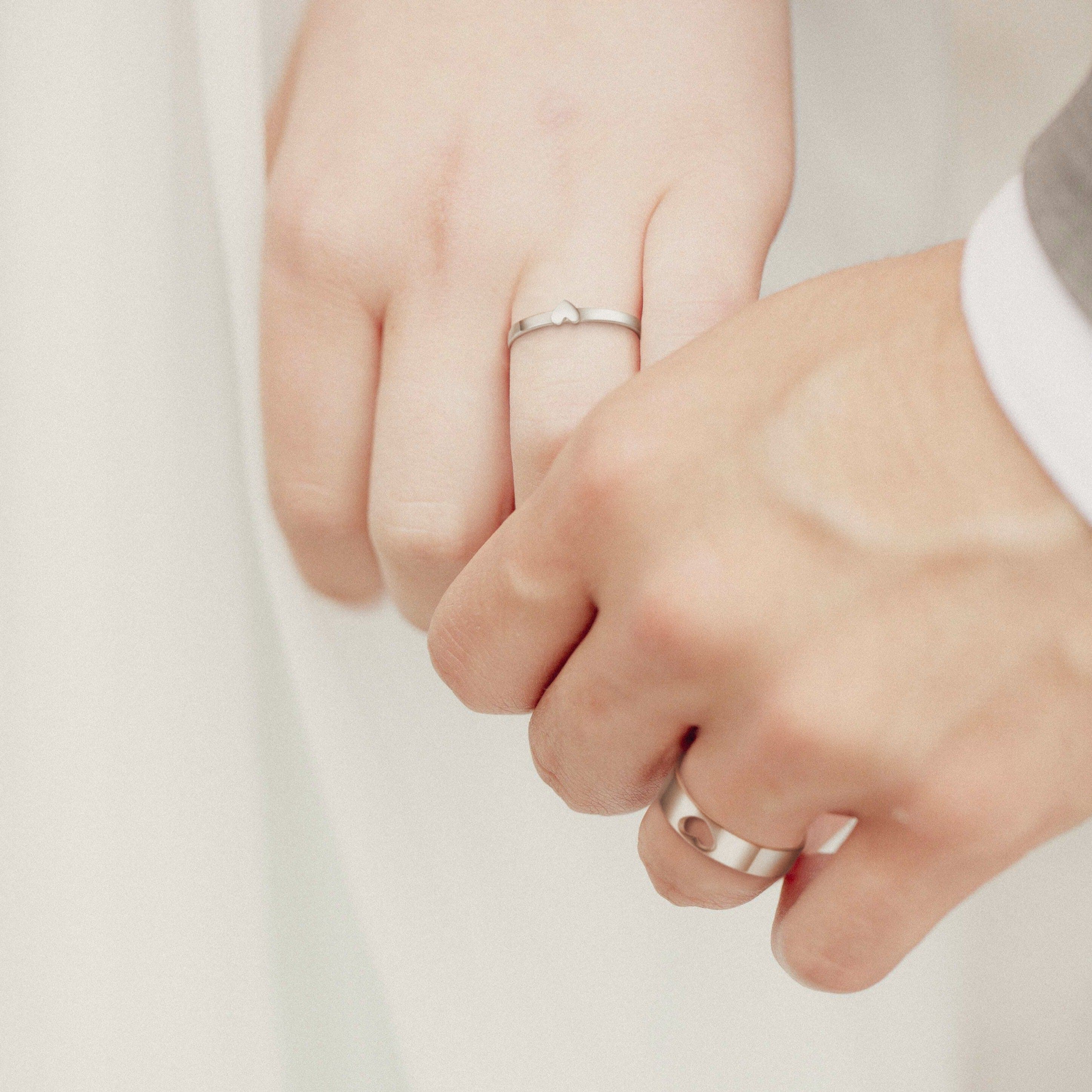 Personalized Matching Heart Layering Couple Ring Set