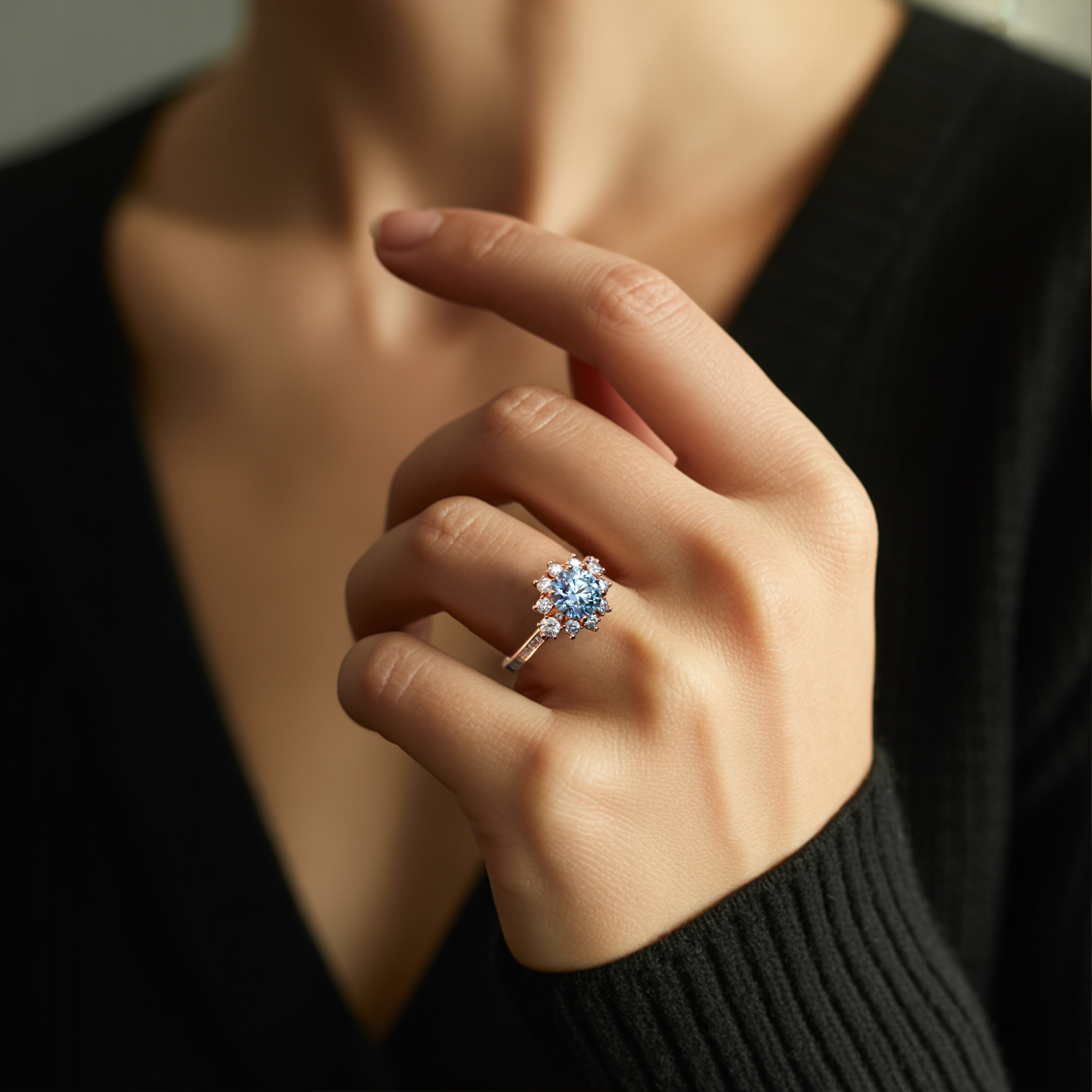 The Bethany 2CT Blue Moissanite Ring