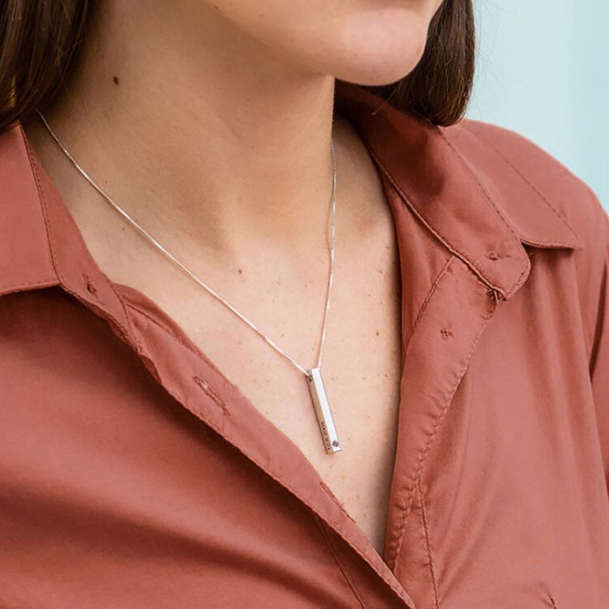 Personalized Family Birthstone & Name Bar Necklace - Stainless Steel