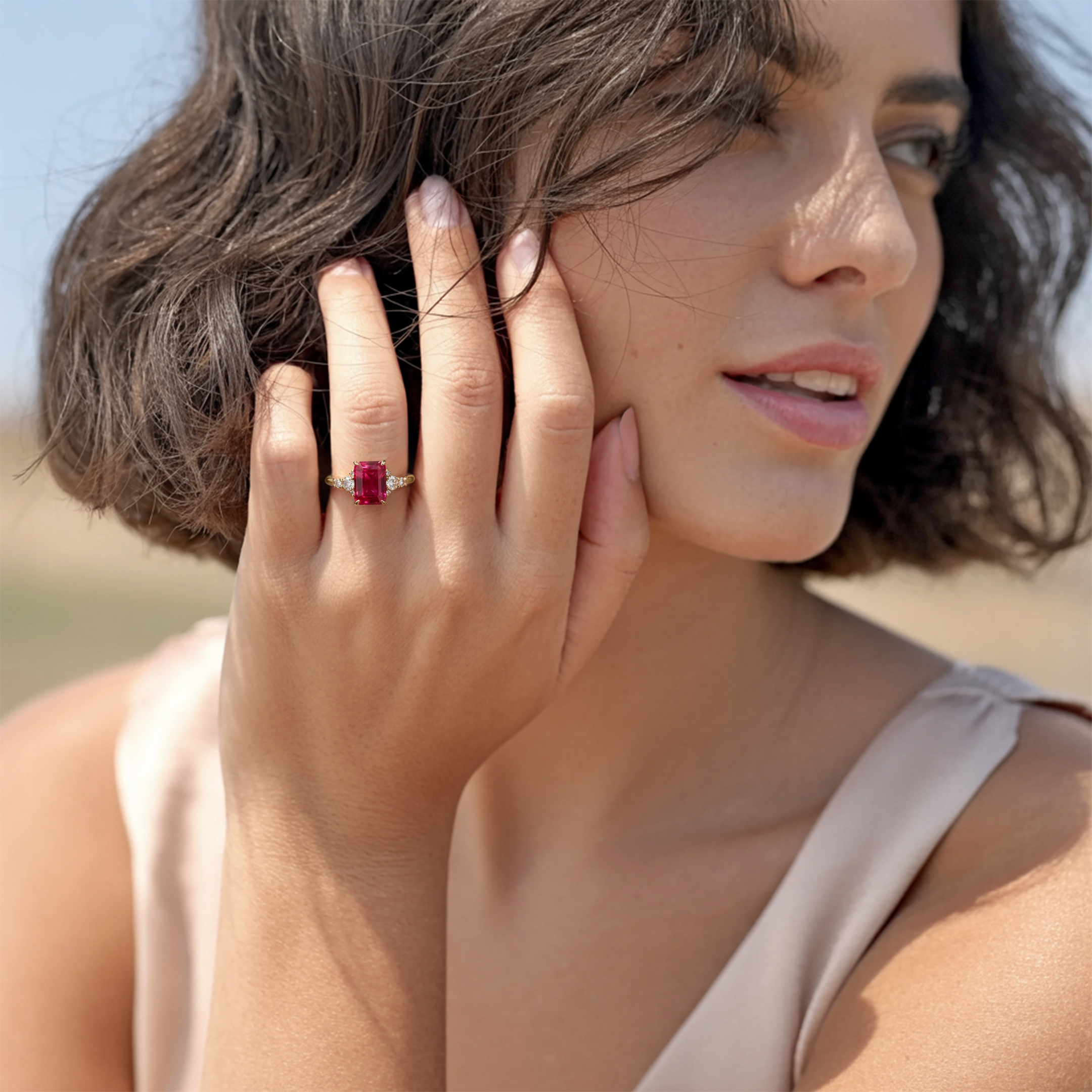 The Bella Jewel 3CT Emerald Cut Red Moissanite Ring