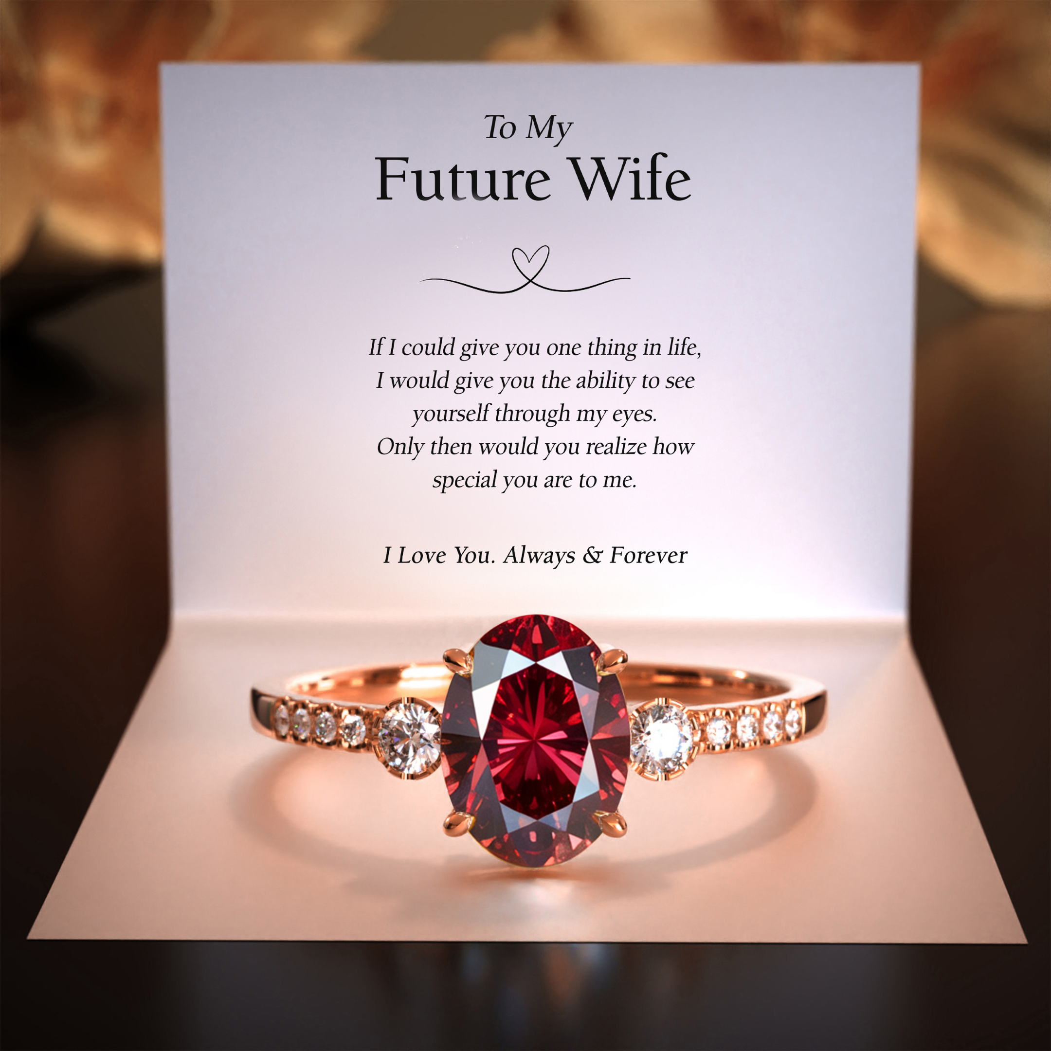 The Luna 2CT Oval Cut Red Moissanite Ring | To My Future Wife