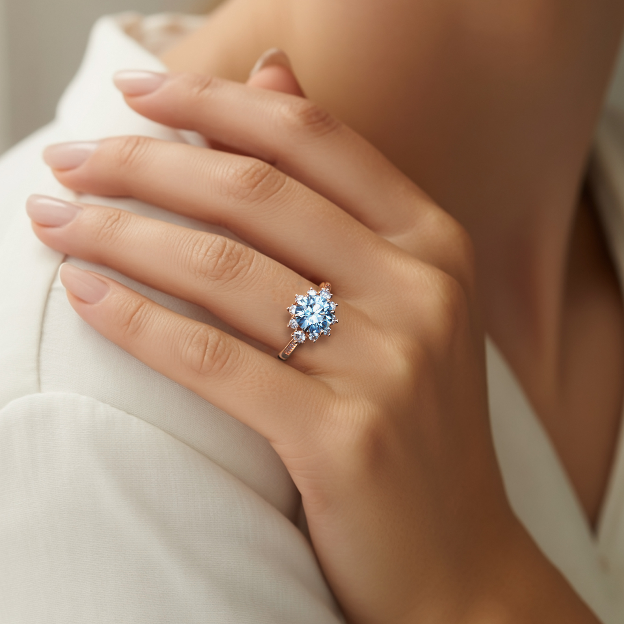 The Bethany 4CT Blue Moissanite Ring
