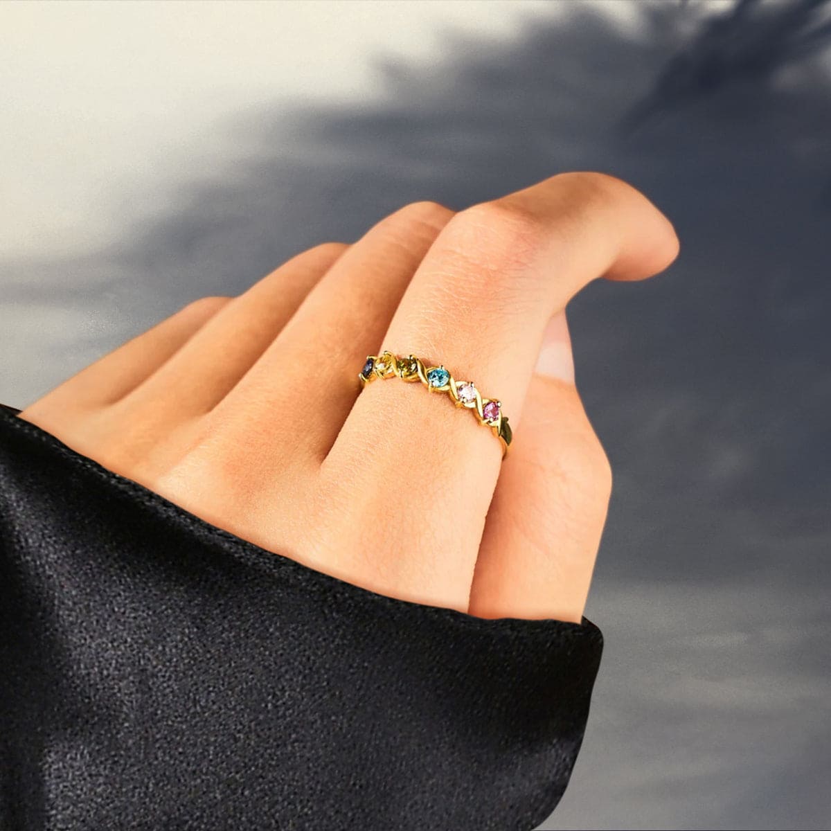 Personalized Family Birthstones Croissant Ring - S925 Sterling Silver