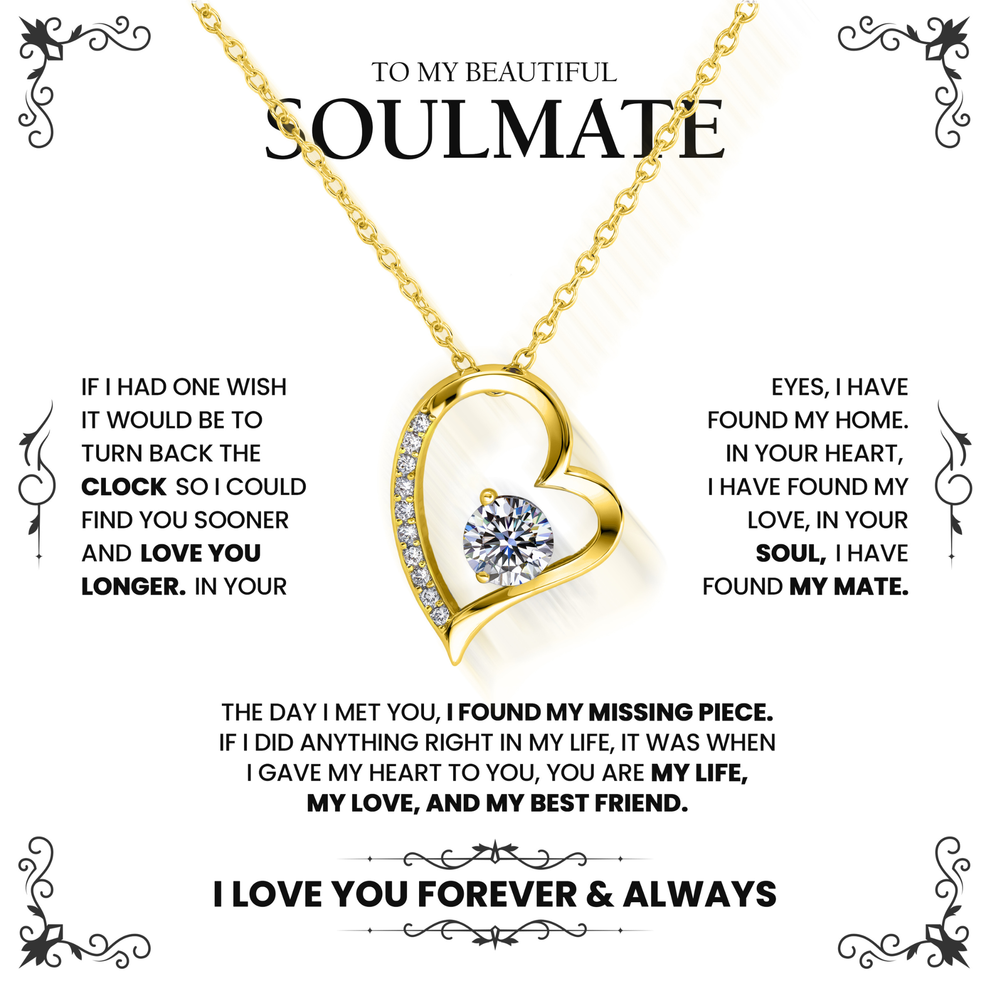 To My Soulmate | Rose Gold Heart Diamond Necklace