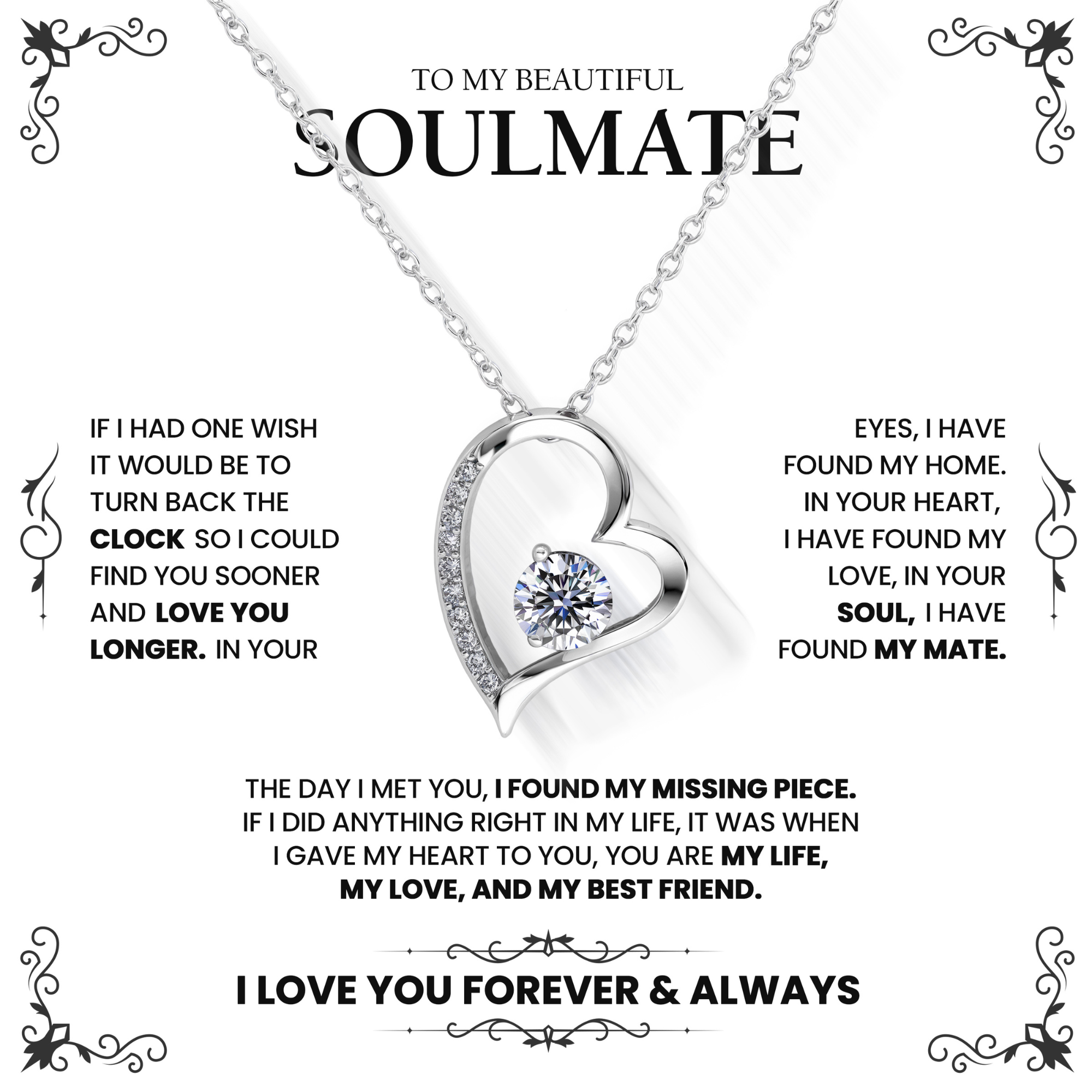 To My Soulmate | Rose Gold Heart Diamond Necklace