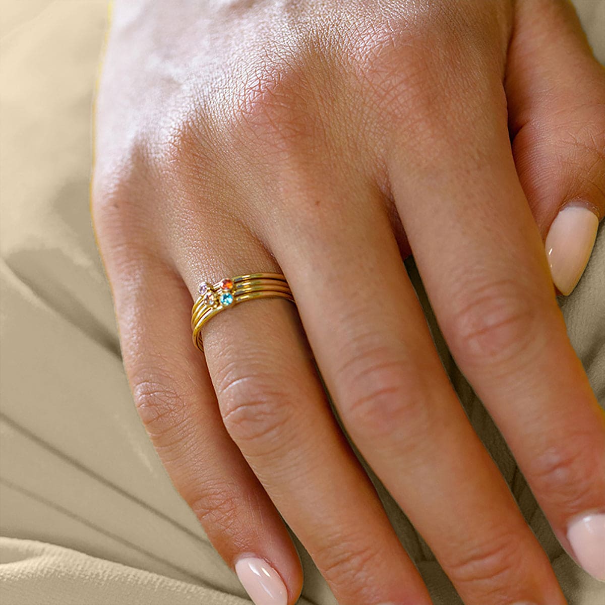 Personalized Family Birthstones Stackable Ring - Stainless Steel