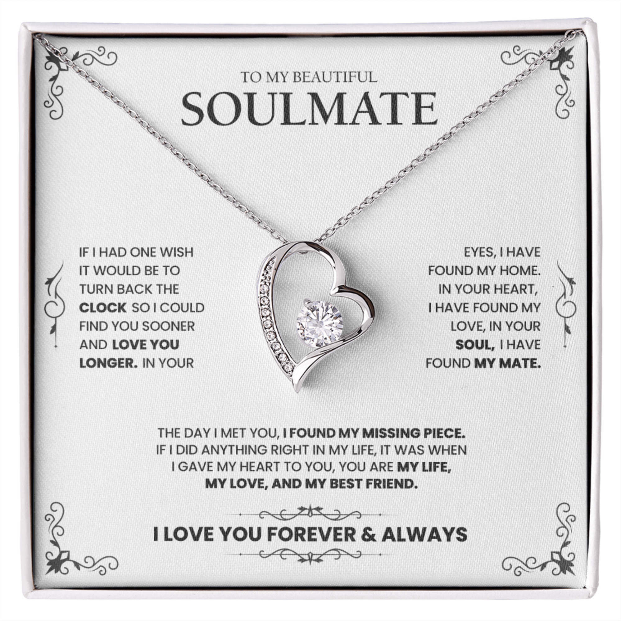 To My Soulmate | Rose Gold Heart Diamond Necklace