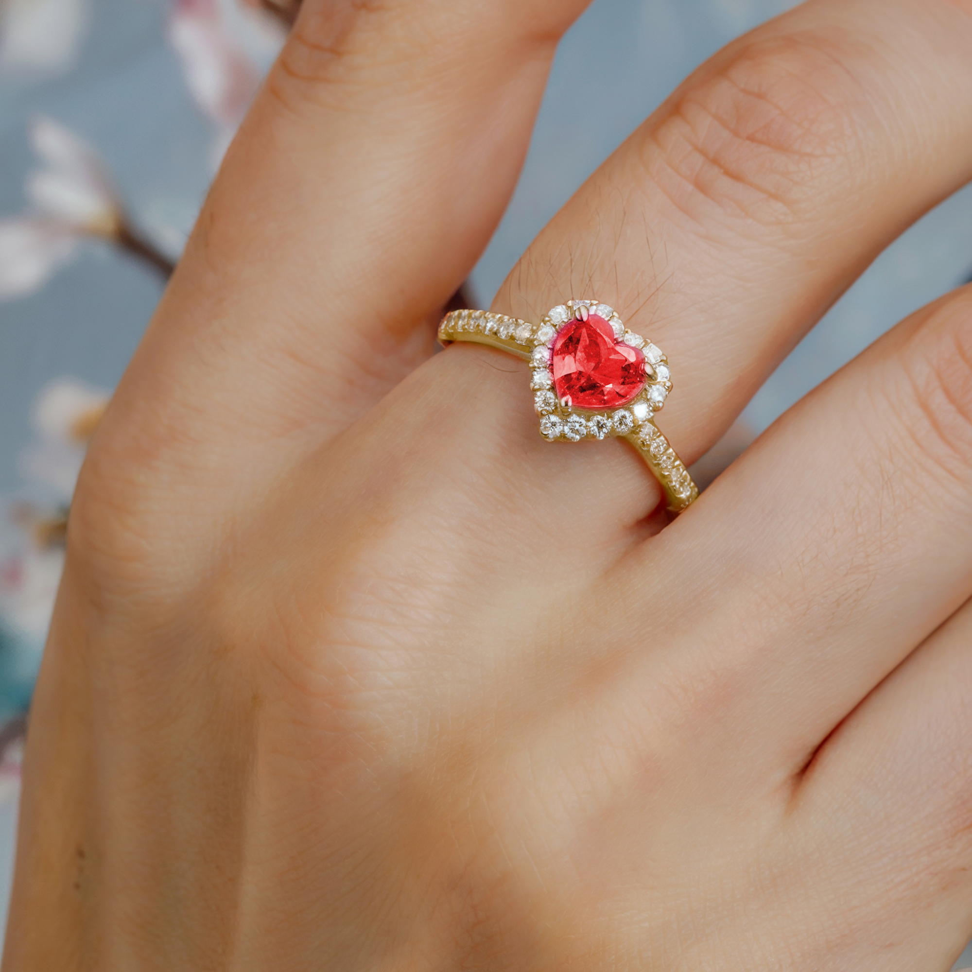 Gold Halo Heart Engagement Ring