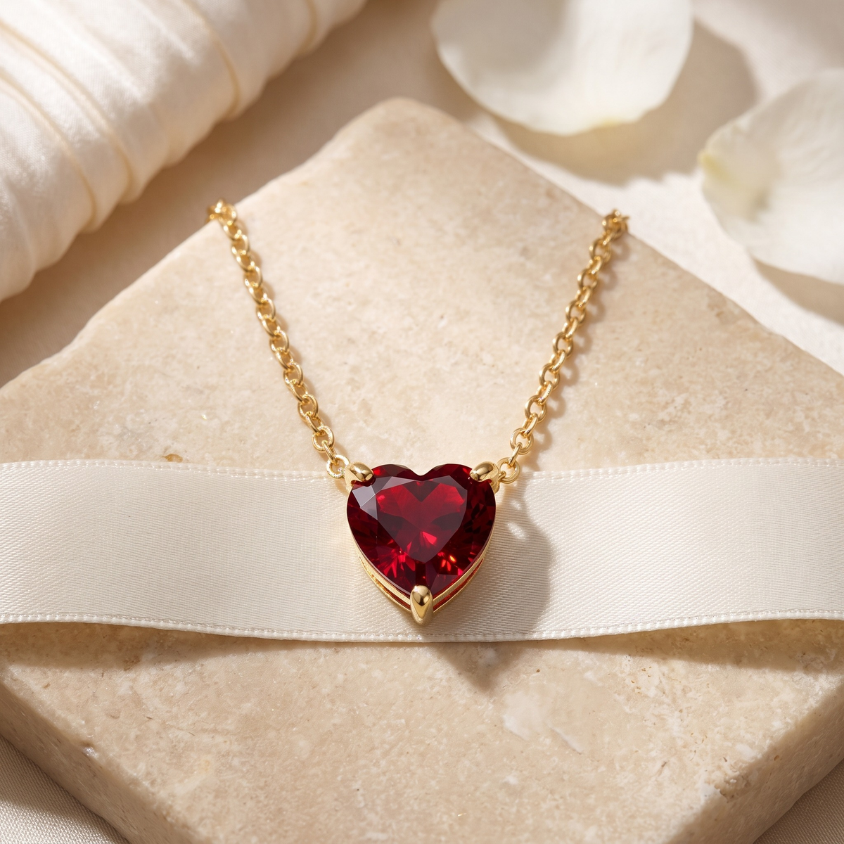 Royal Red Diamond Heart Necklace — Gold hero